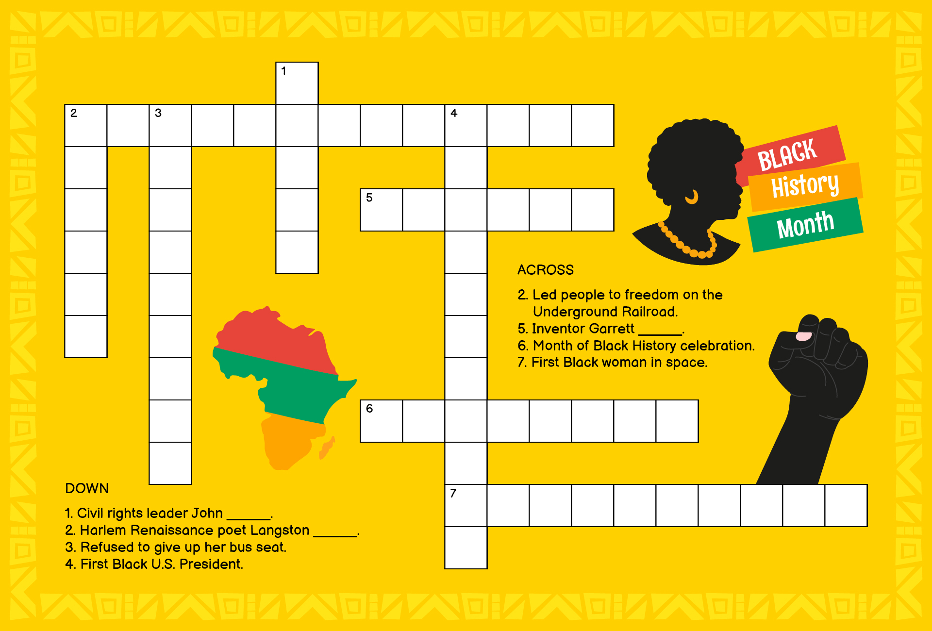 Black History Month Classroom Crossword Game