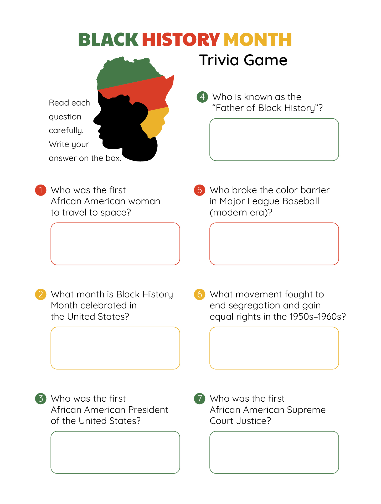 Black History Celebration Trivia Activity