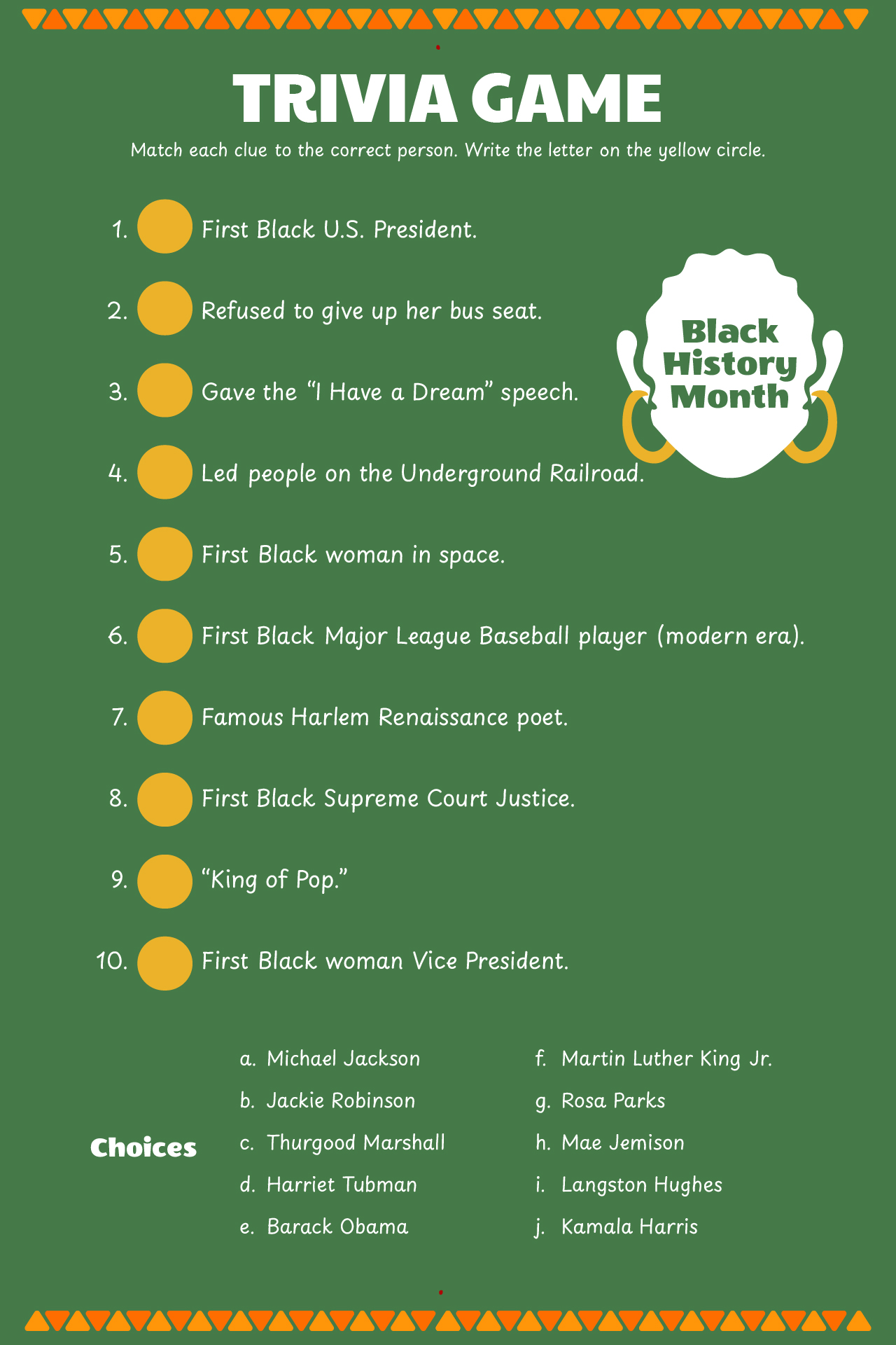 Black History Month Trivia Educational February