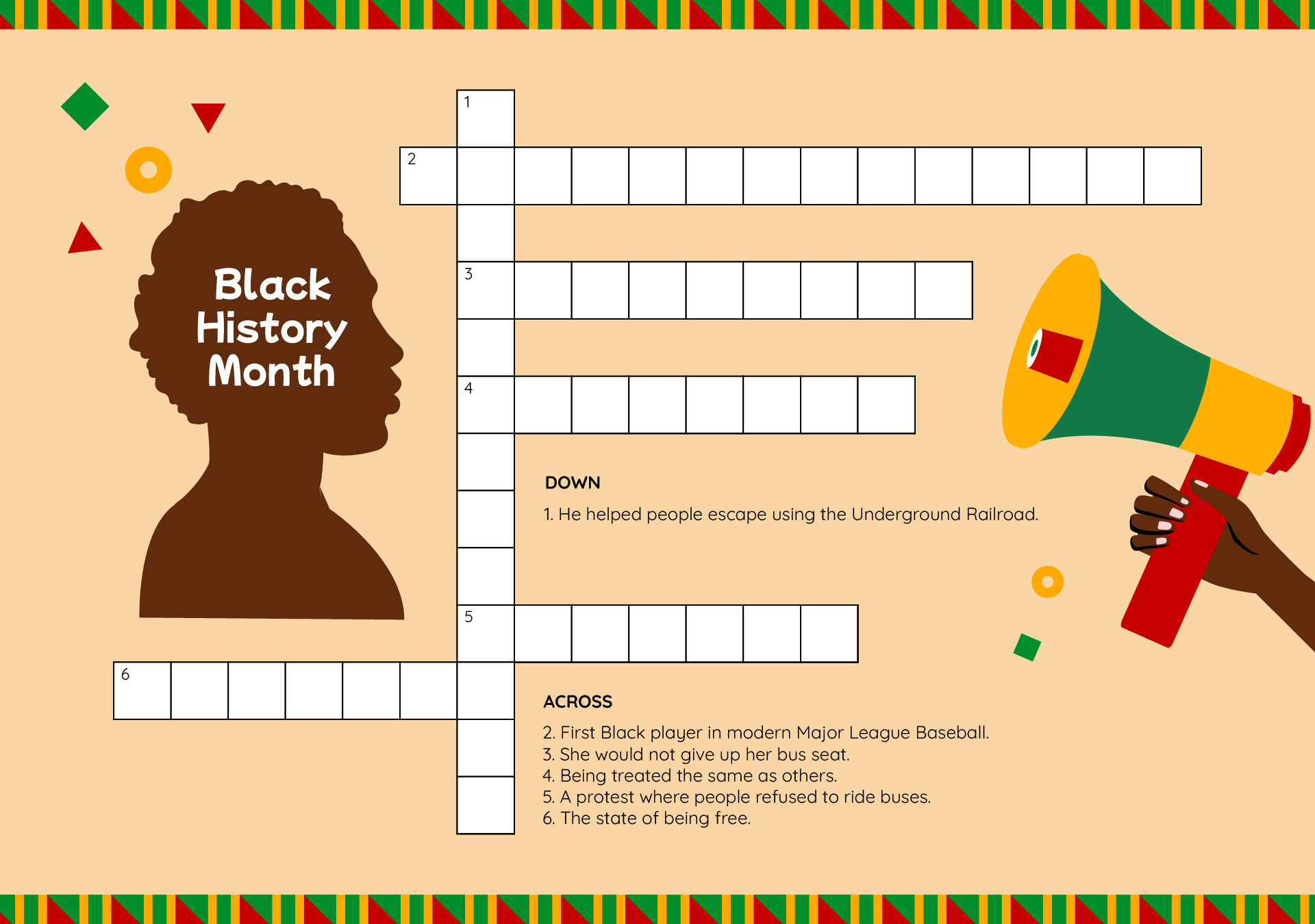 Middle School Black History Month Crossword Printable