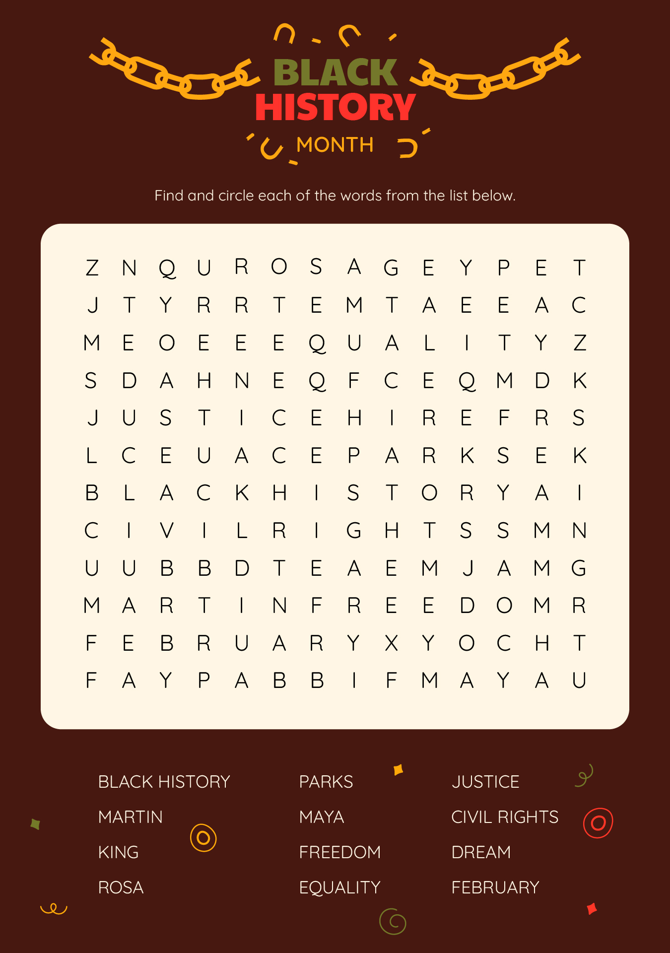 Black History Worksheet Word Puzzle