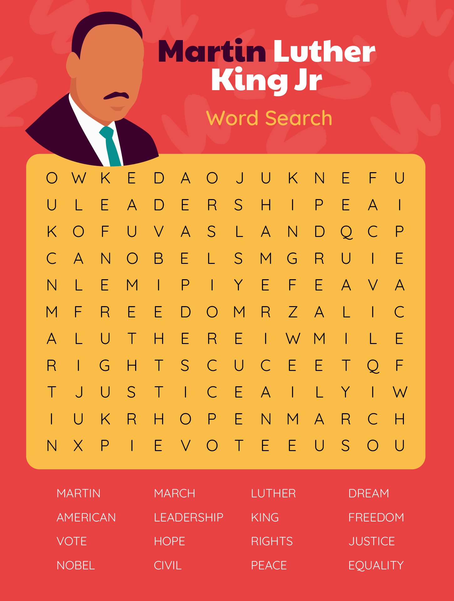 Martin Luther King Jr Word Search