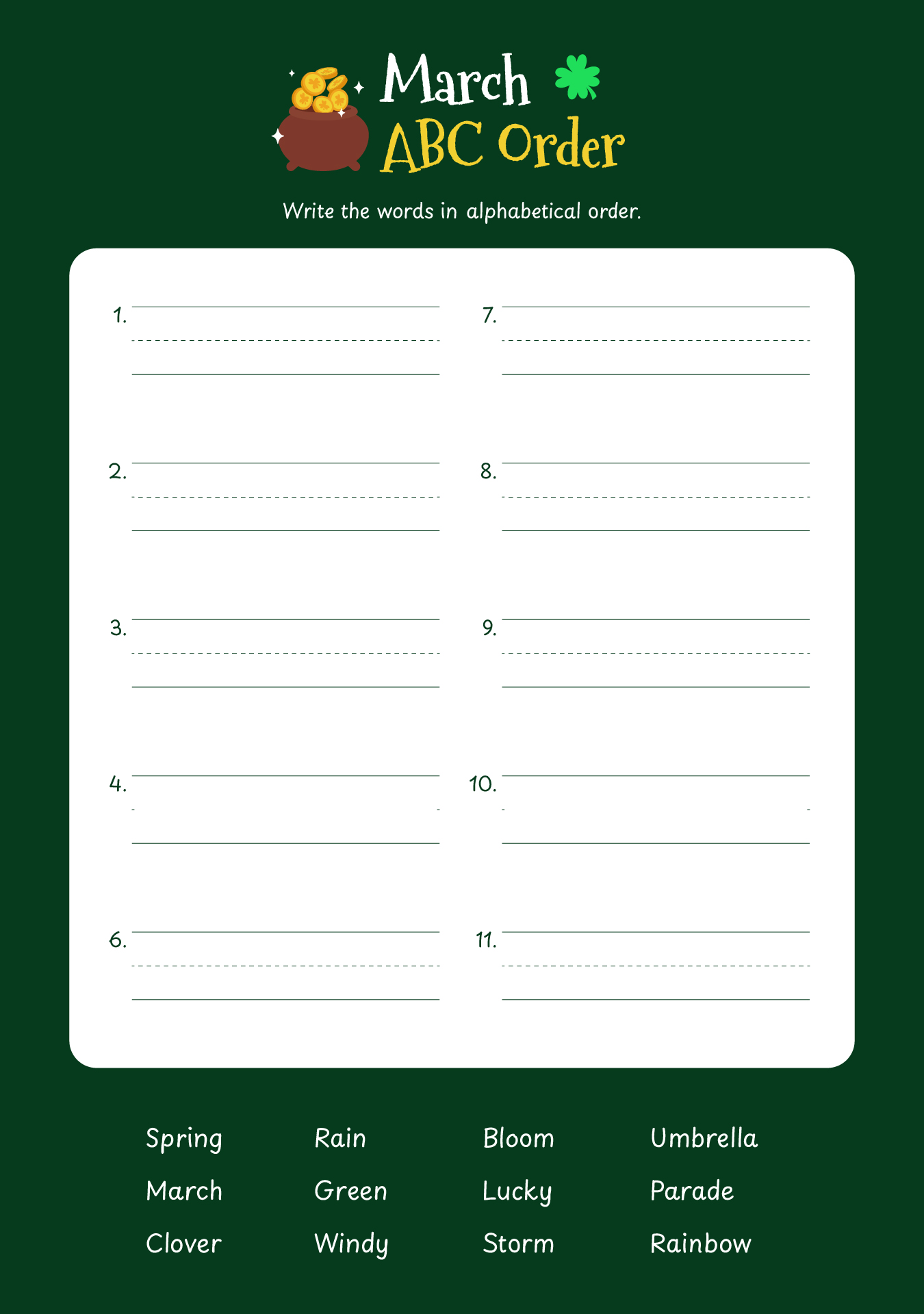 March Spelling Activities Printable March Spelling Activities Printable