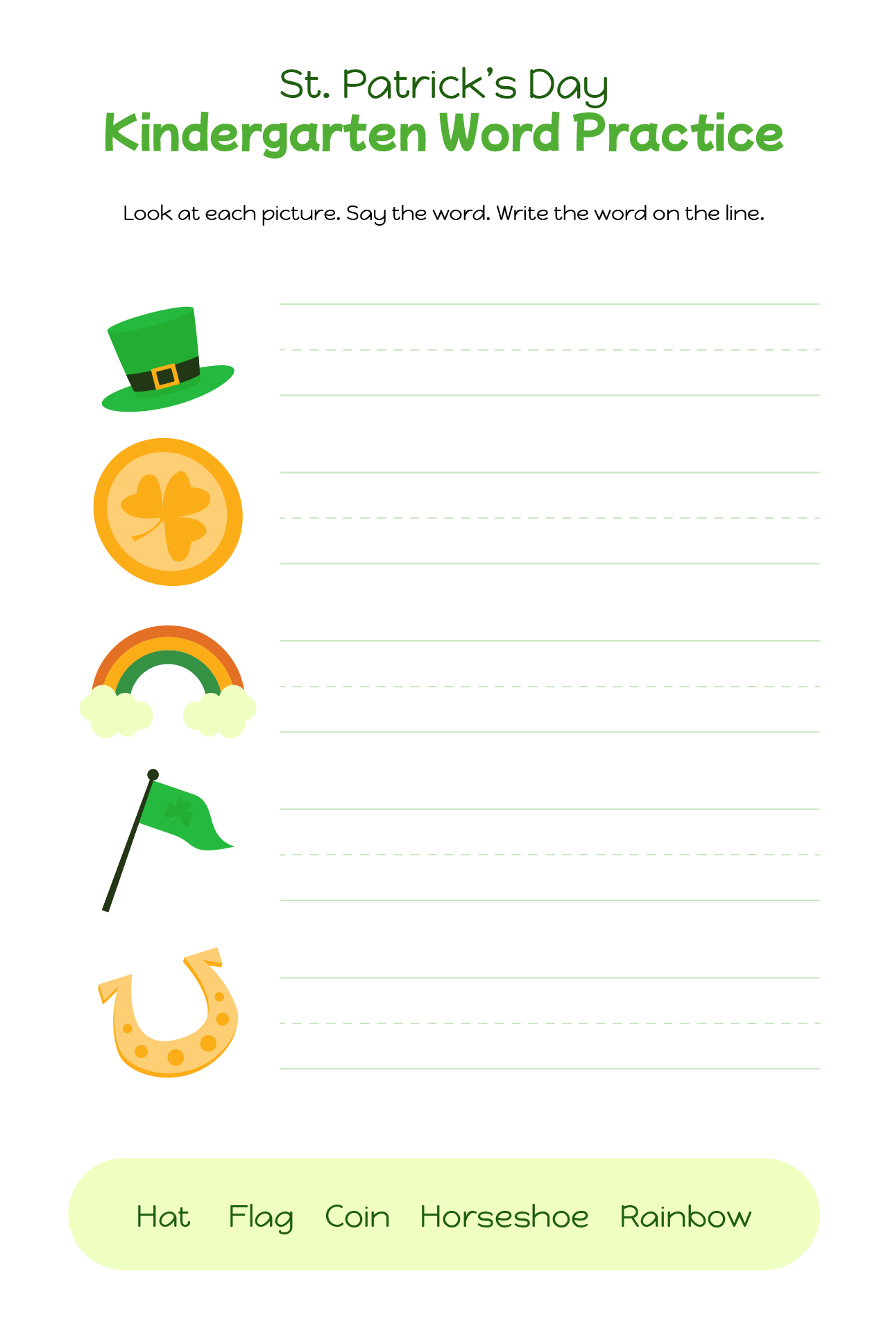 St Patrick Day Kindergarten Word Practice Worksheet St Patrick Day Kindergarten Word Practice Worksheet