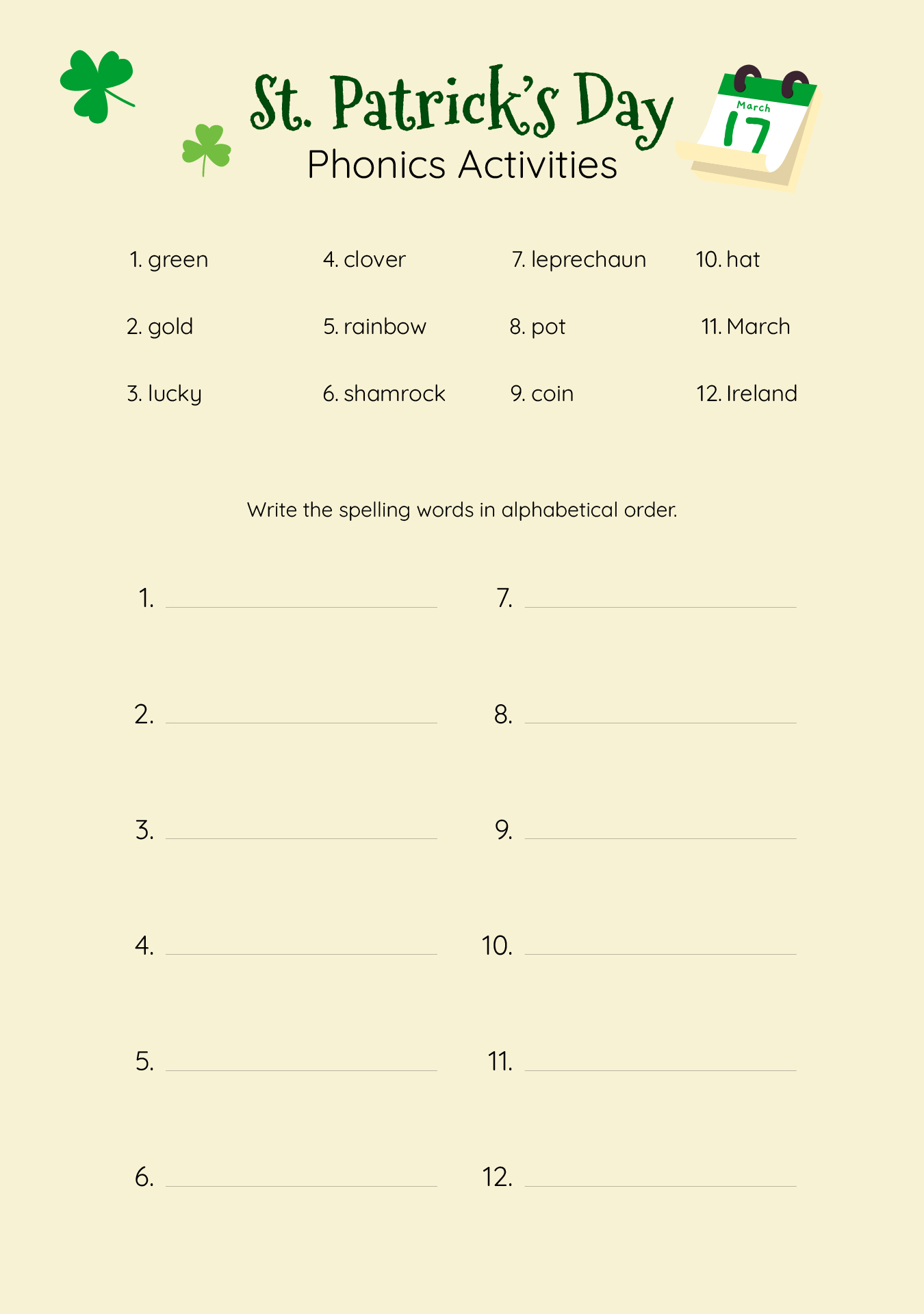 St Patrick Day Phonics Activities St Patrick Day Phonics Activities