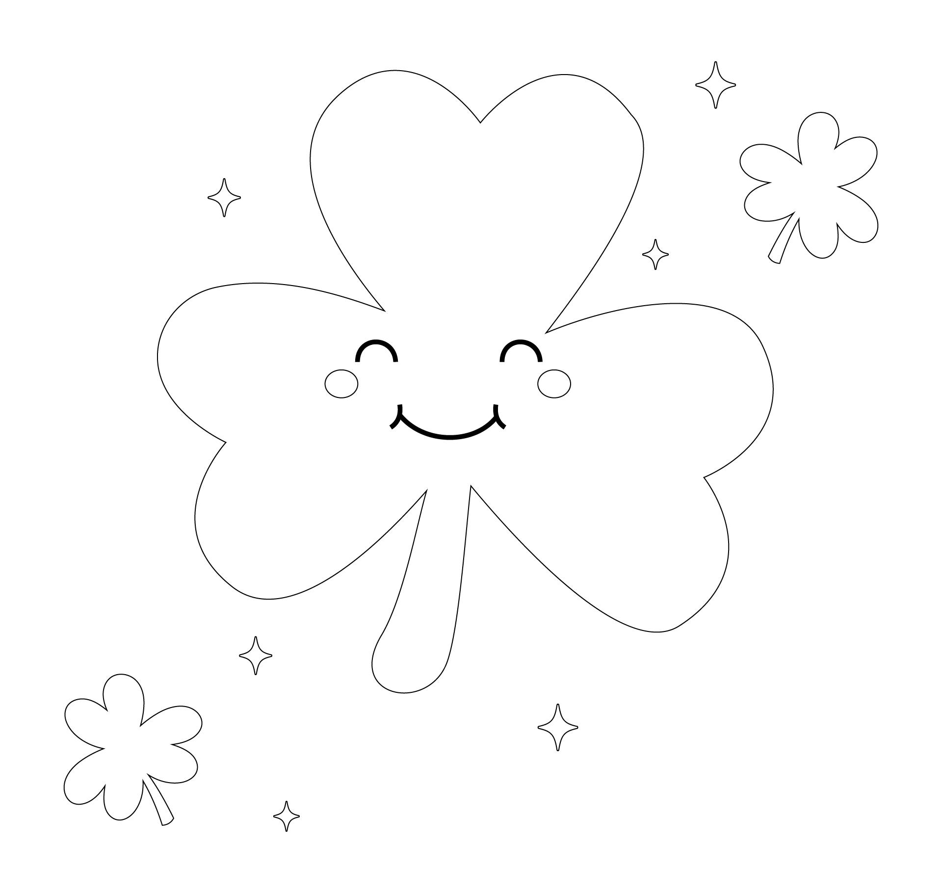 Cute Lucky Clover Coloring Page For Kids