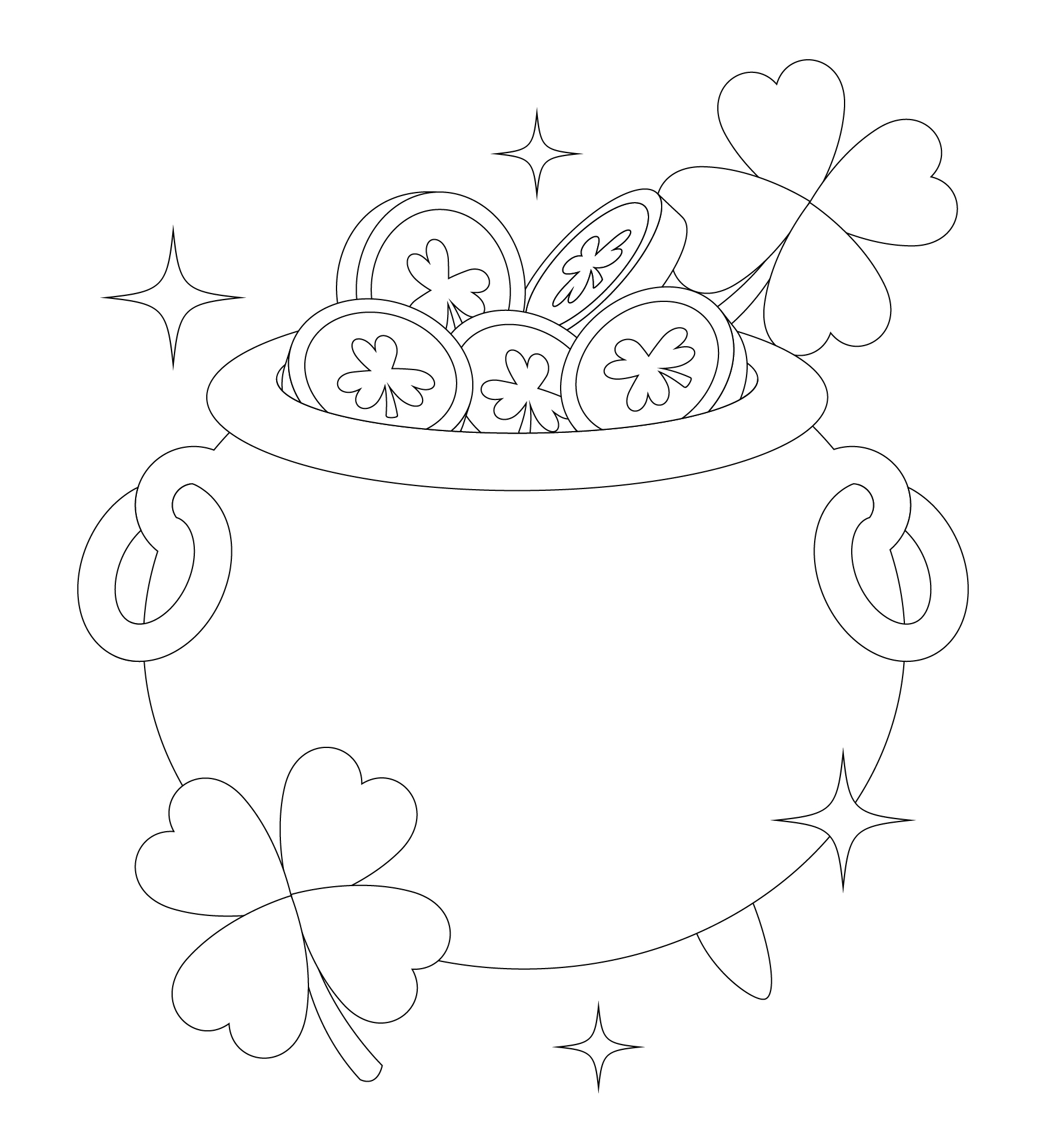 Shamrock With Pot Of Gold Coloring Sheet