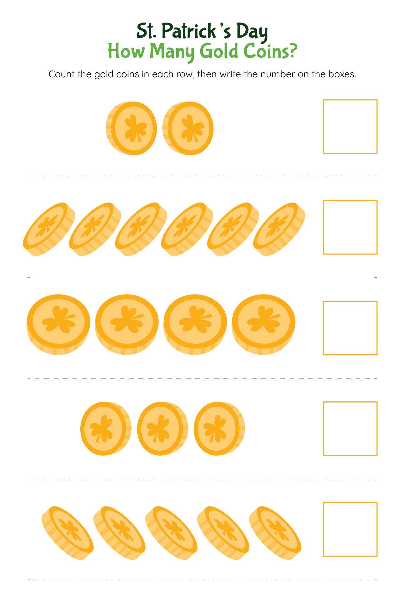 St Patrick Colorful Coins Worksheet Activity