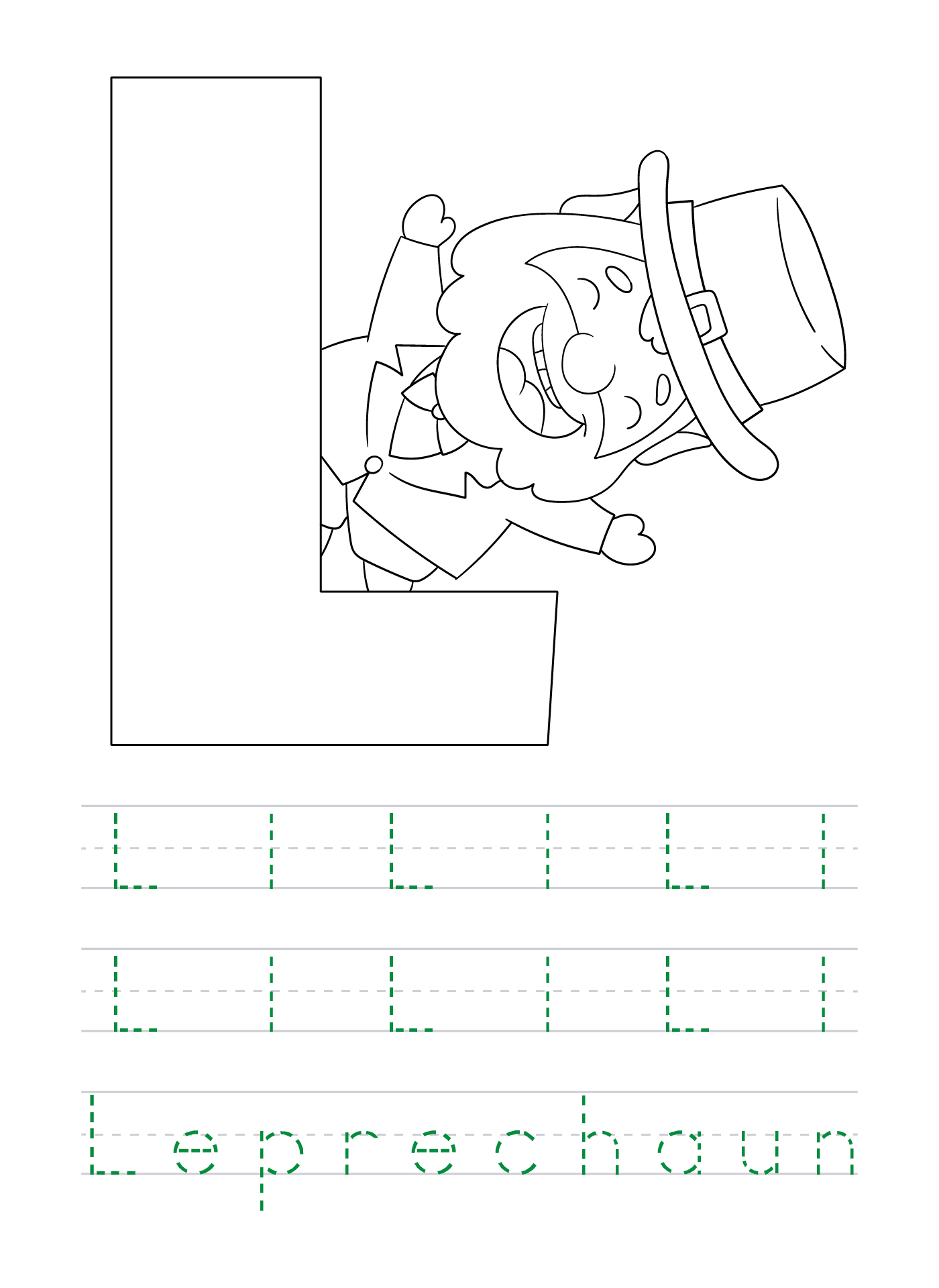 St Patrick Day Color And Trace L For Leprechaun