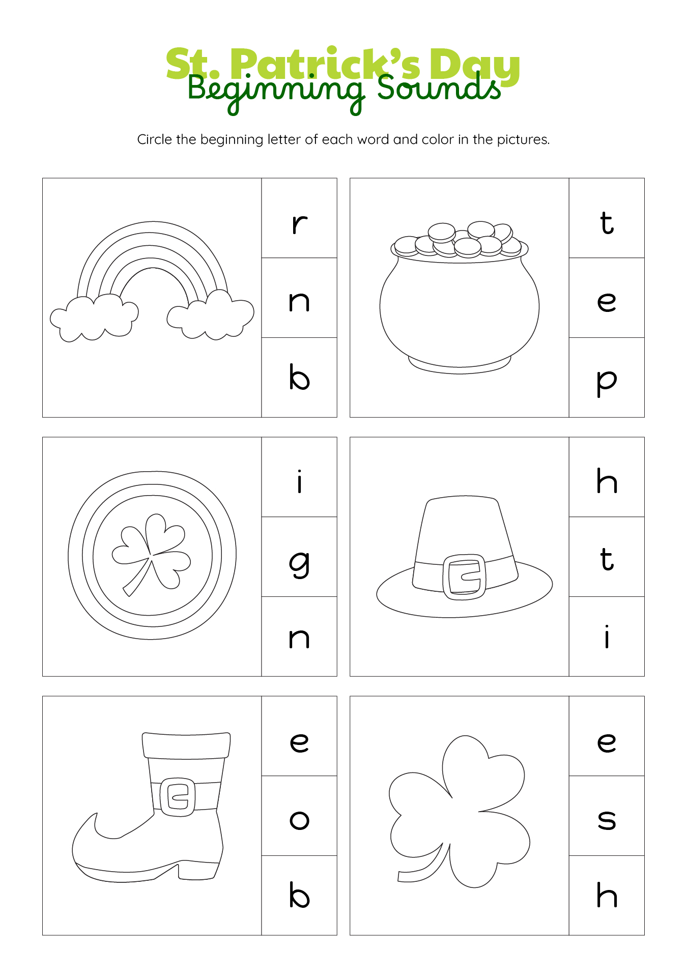 Leprechaun Beginning Sounds Worksheet Leprechaun Beginning Sounds Worksheet