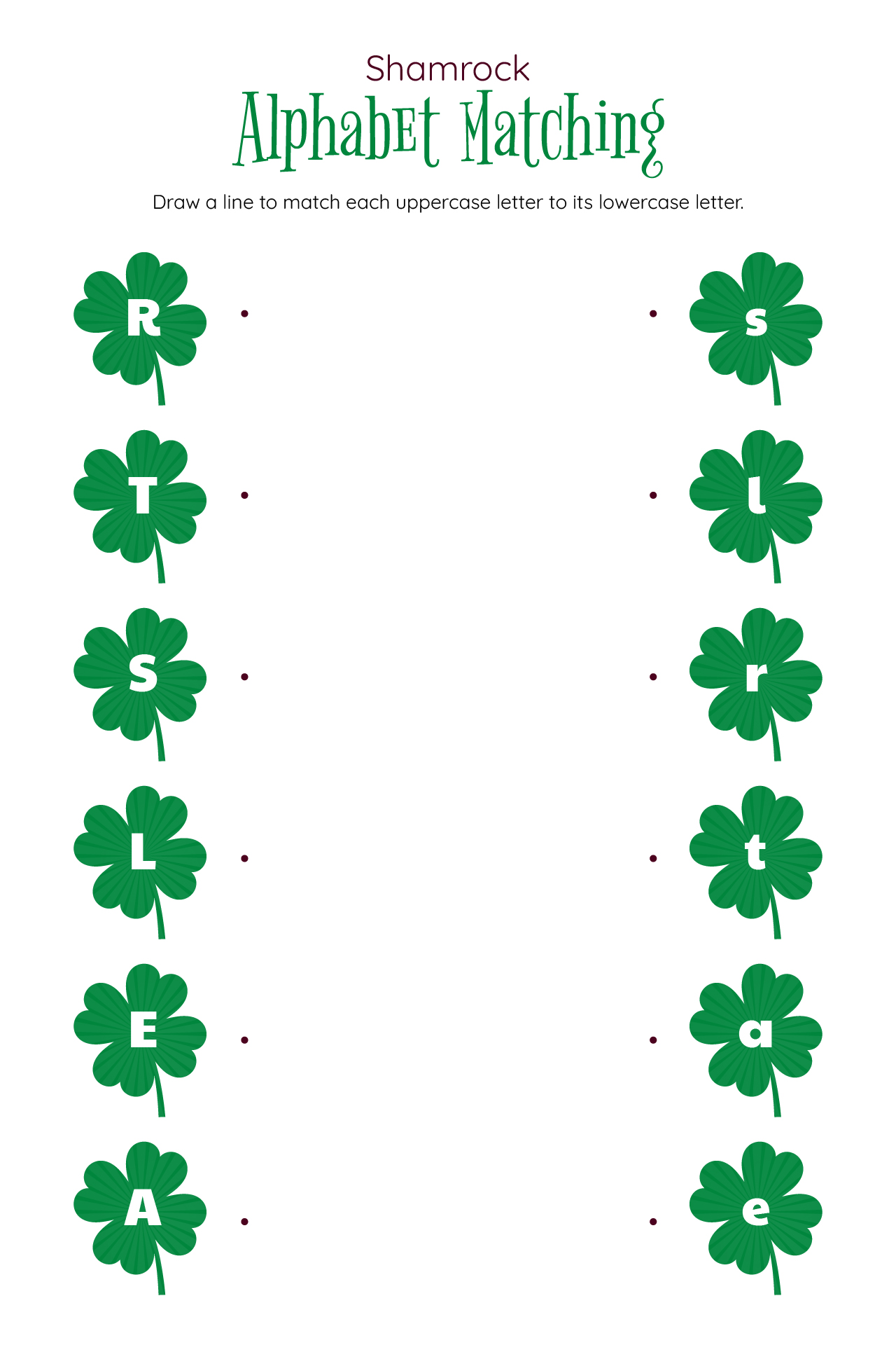 Shamrock Alphabet Matching Page Shamrock Alphabet Matching Page