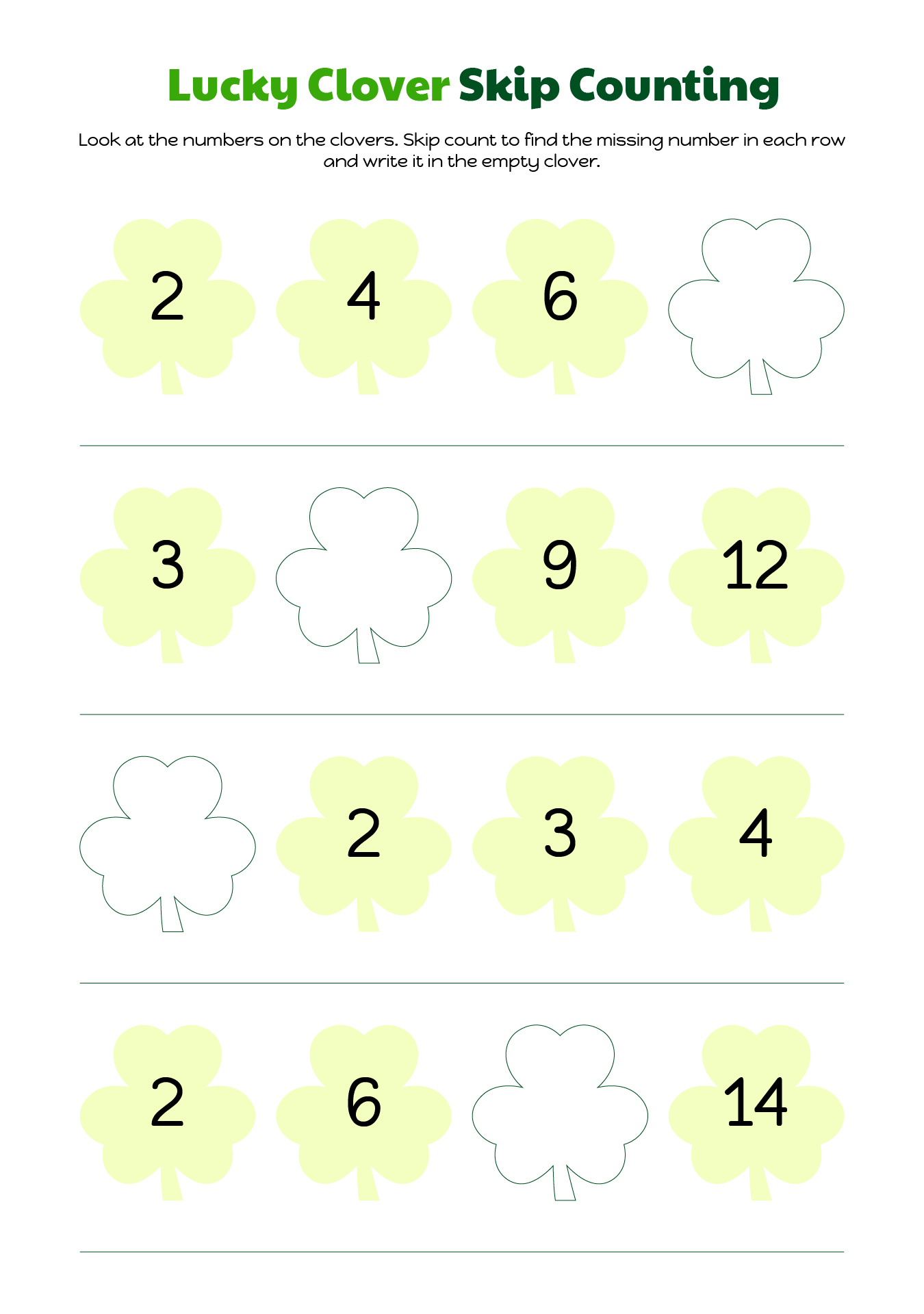 Lucky Clover Skip Counting Worksheet Lucky Clover Skip Counting Worksheet