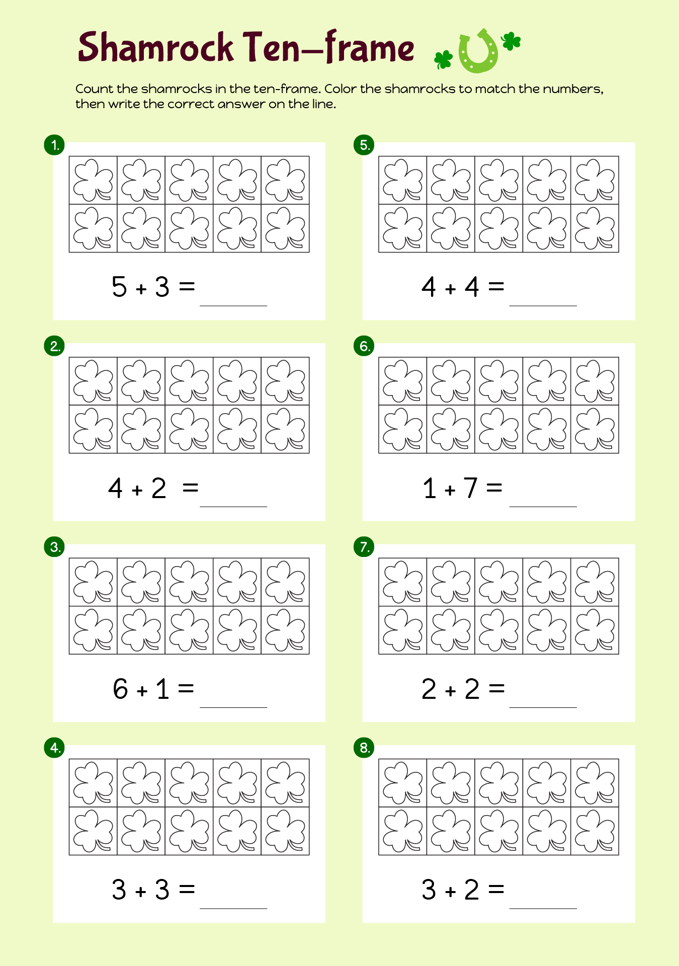Shamrock Ten-frame Worksheet Shamrock Ten-frame Worksheet