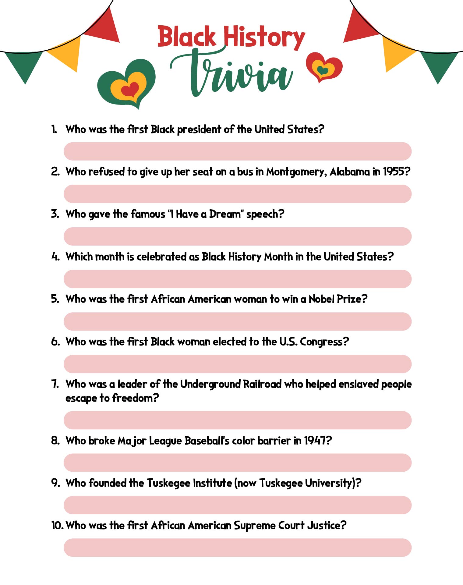 Black History Trivia Culture Activity