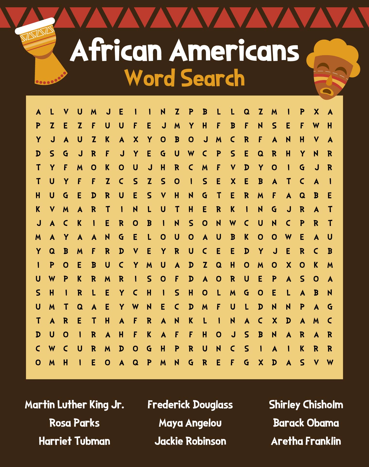 Famous African Americans Word Search