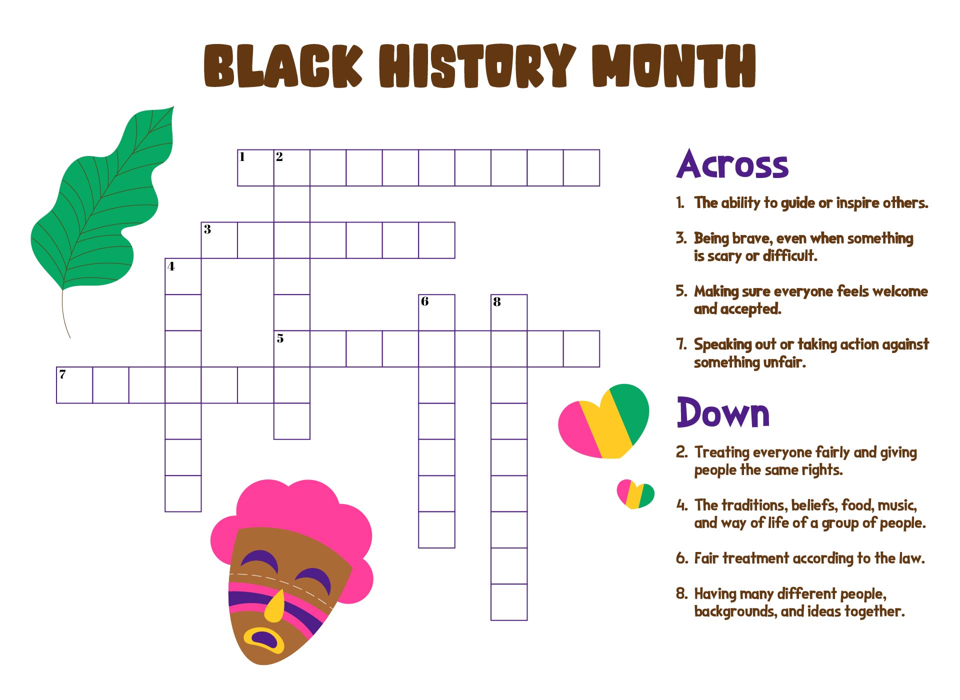 Holidays Black History Month Crossword Puzzle