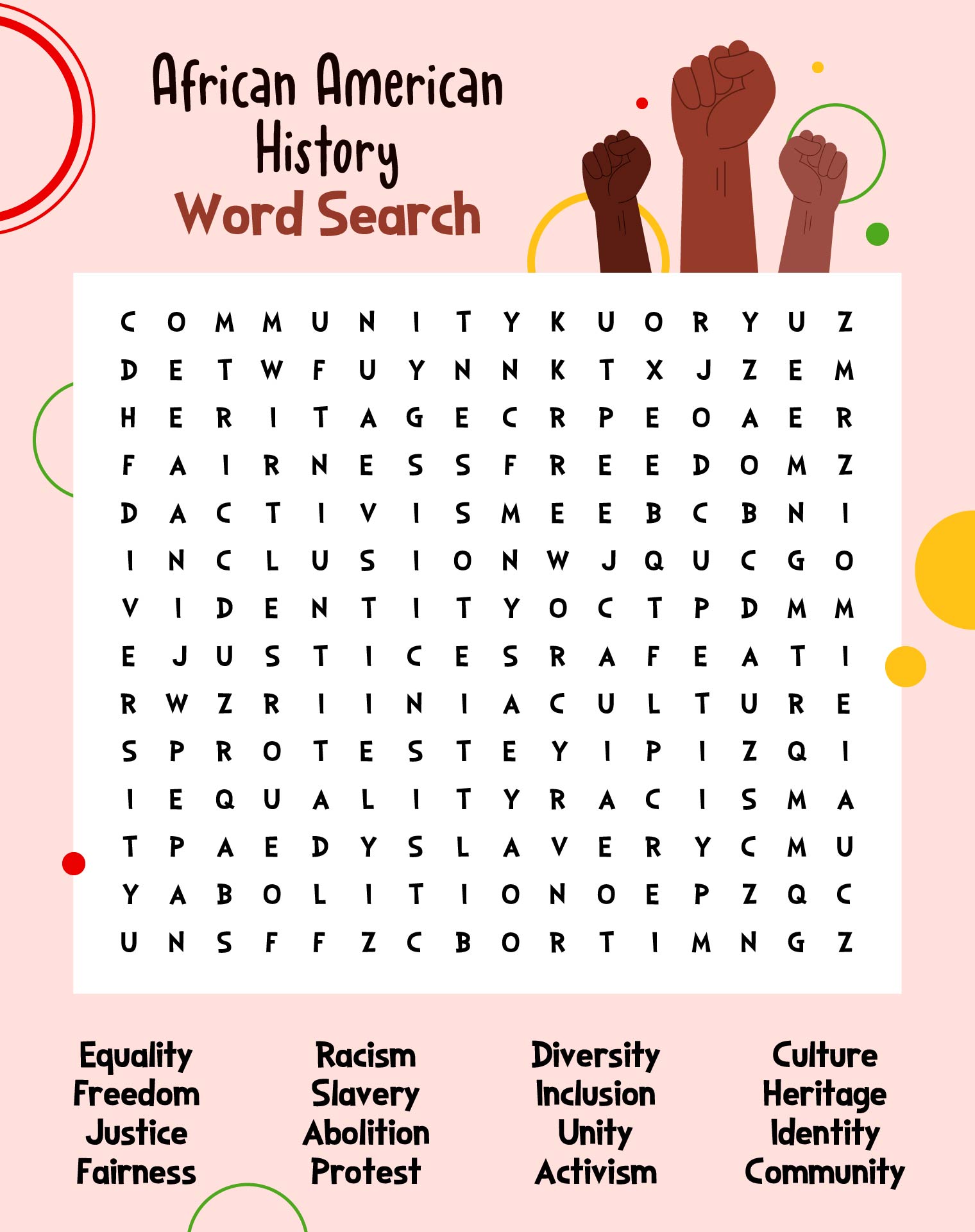 African American History Word Search