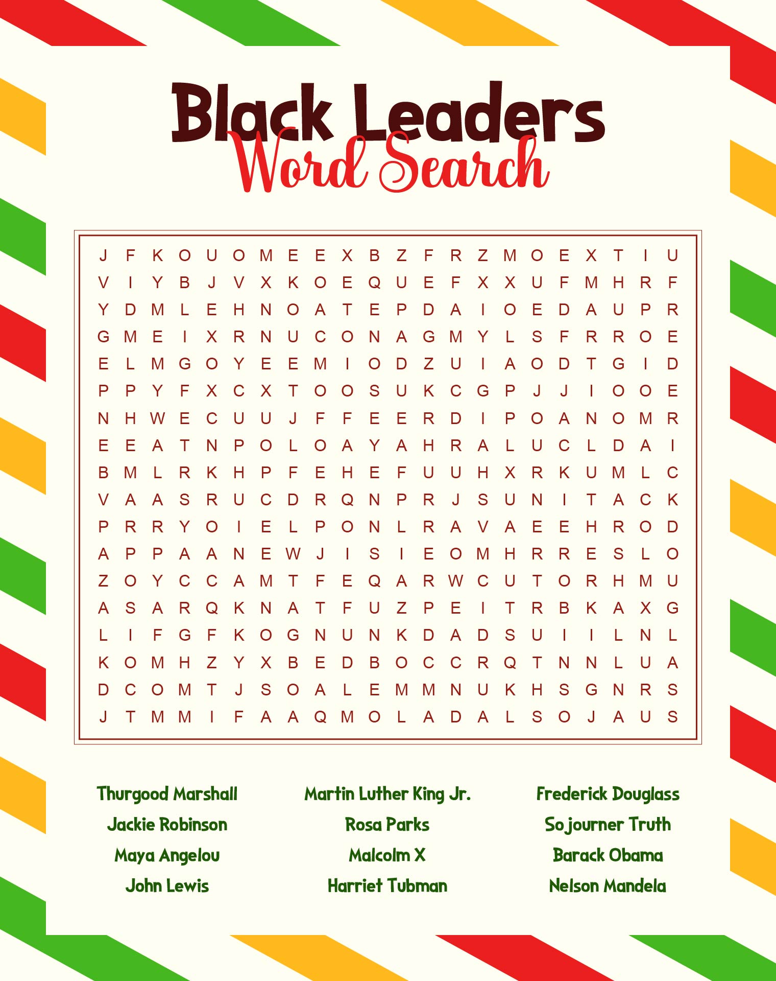 Black Leaders Word Search