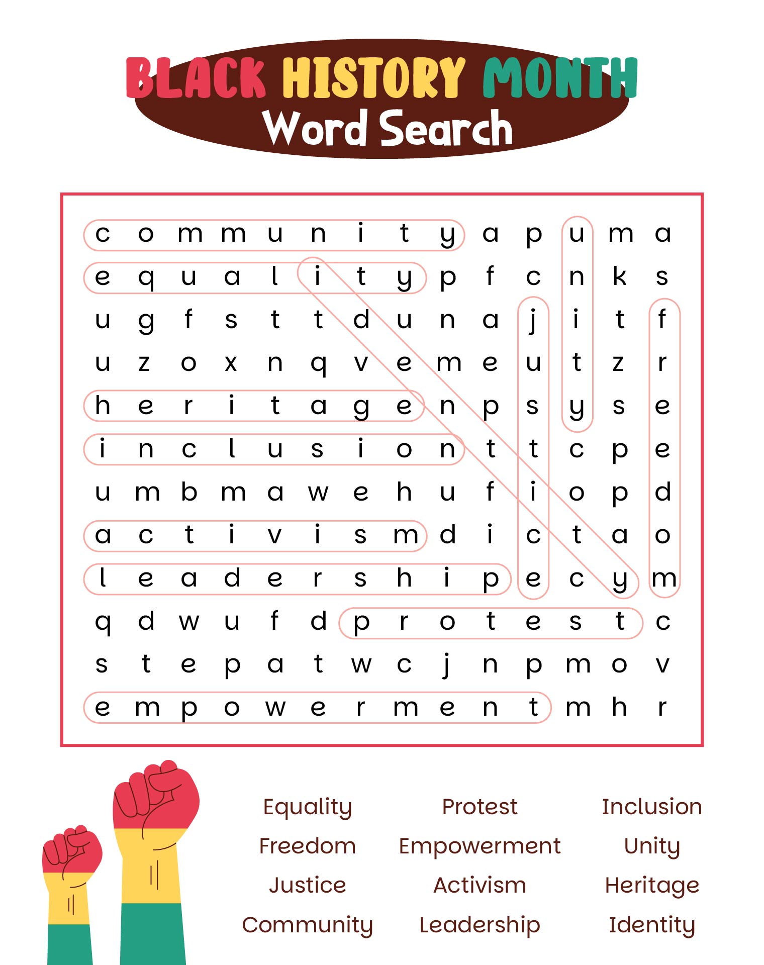 Black History Month Word Search With Answer Key