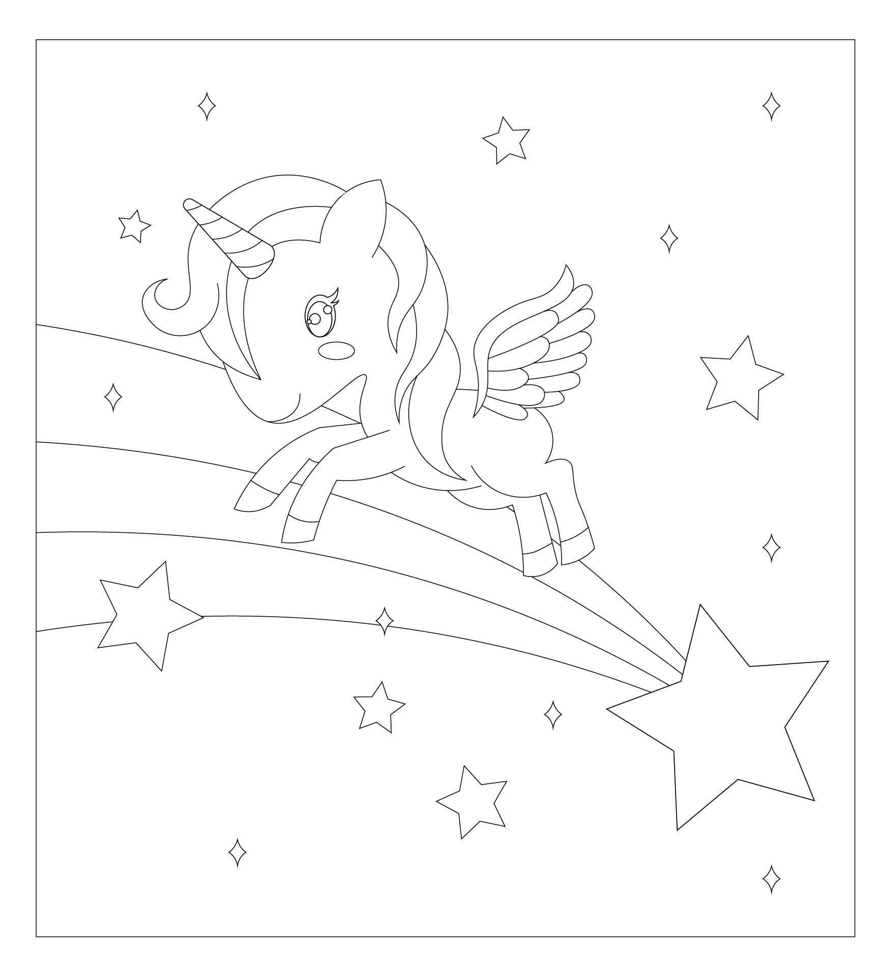 Unicorn And Shooting Star Coloring Pages