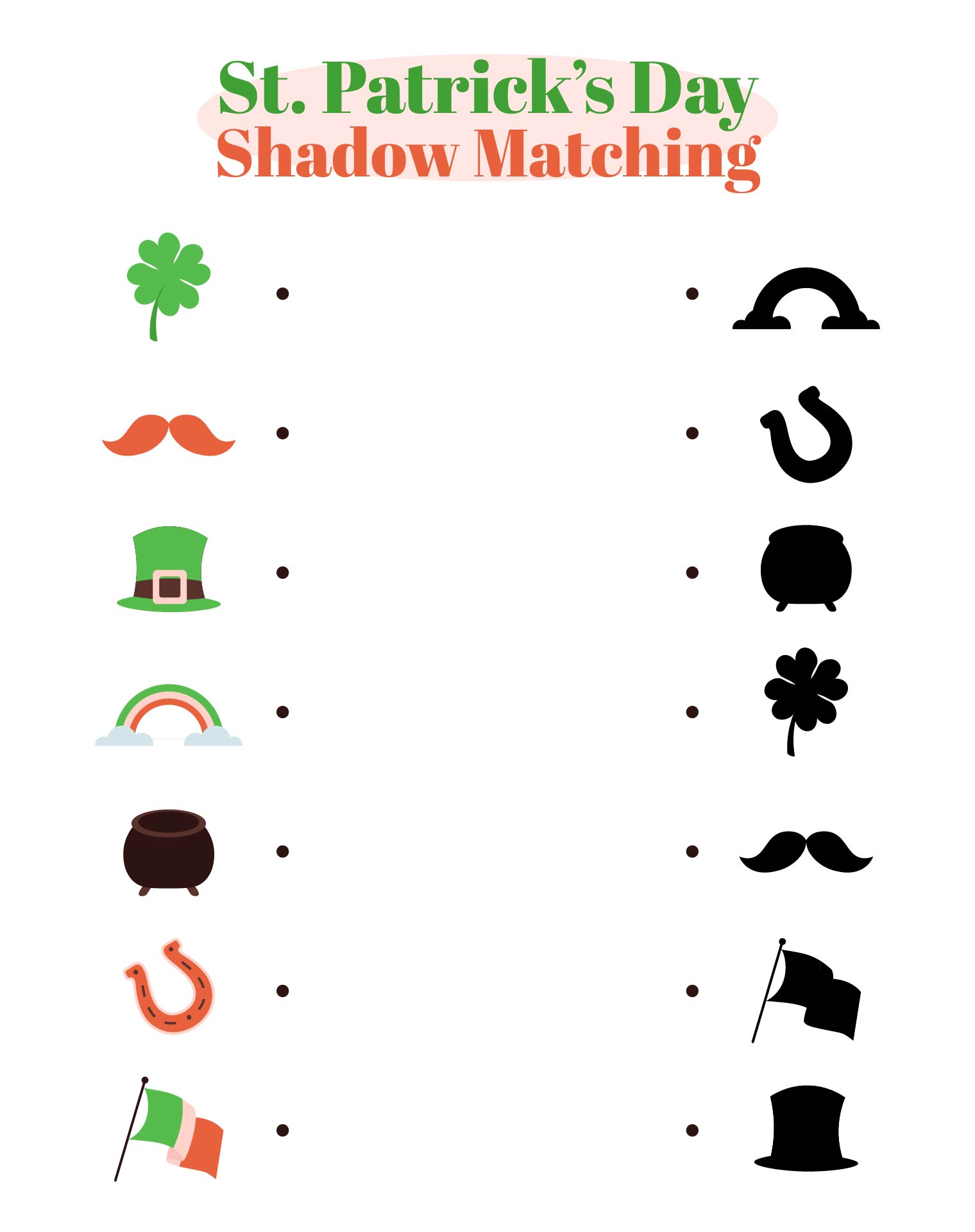 St Patrick Day Find The Correct Shadow Game St Patrick Day Find The Correct Shadow Game