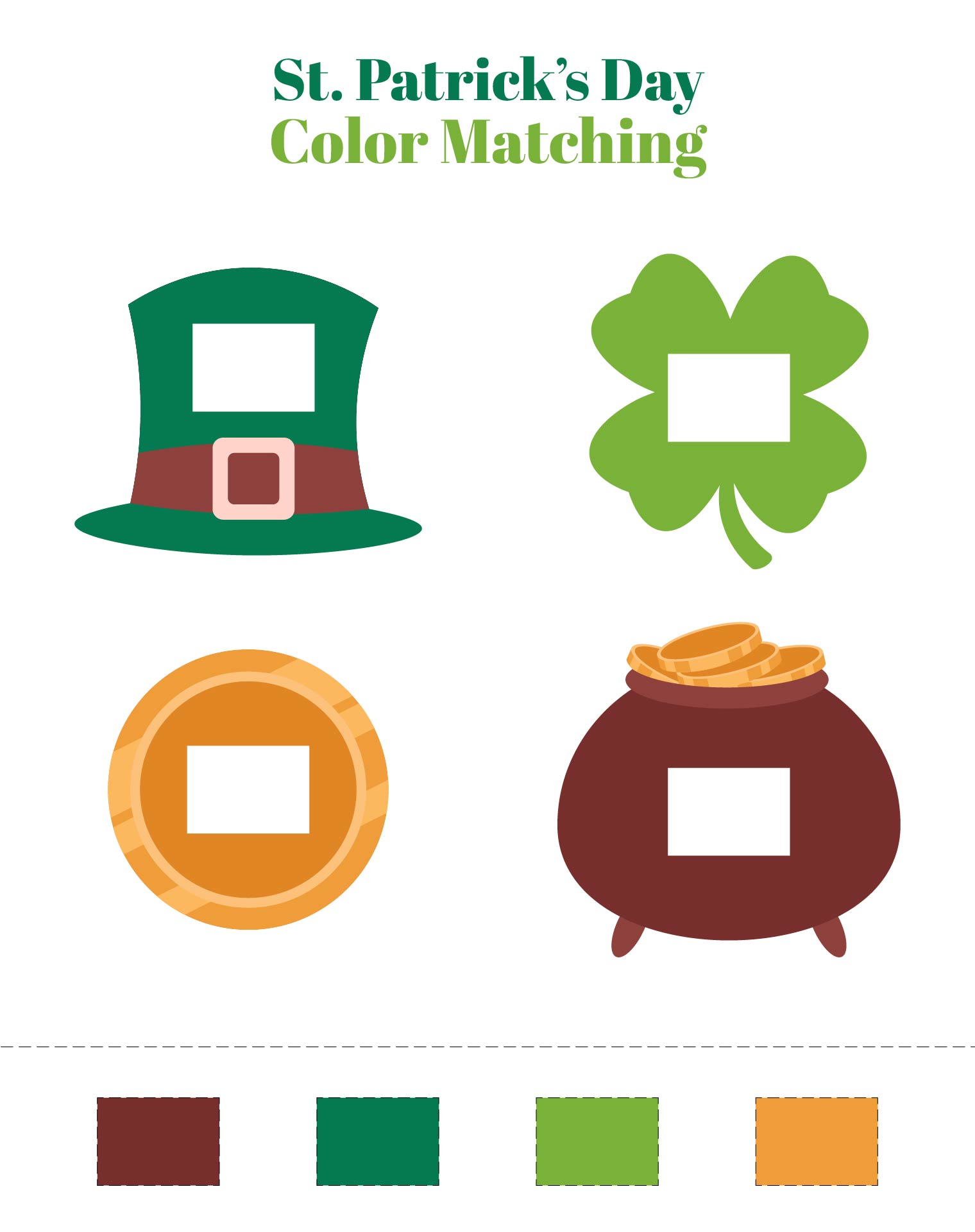 St Patrick Day Color Matching Worksheet St Patrick Day Color Matching Worksheet