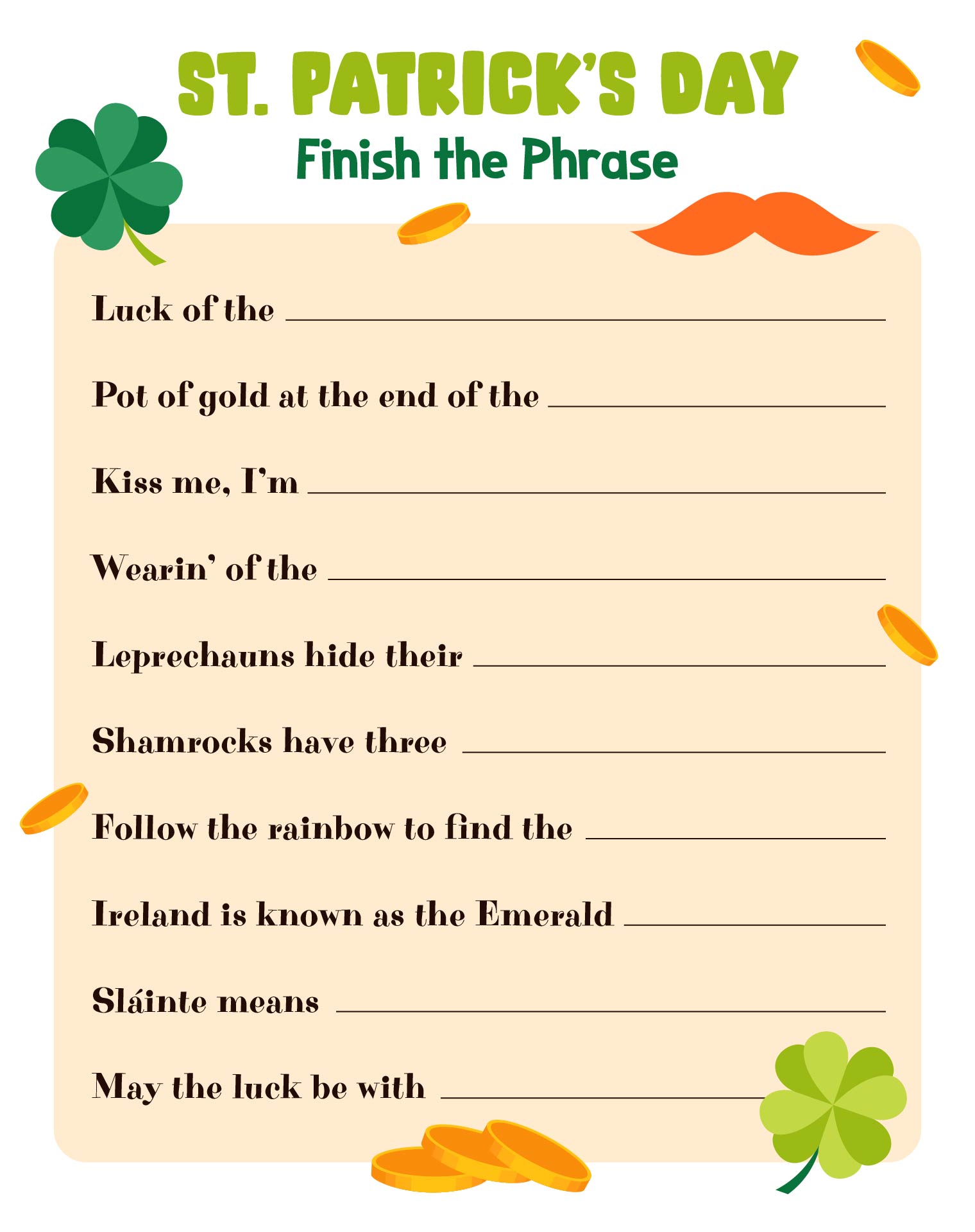 St Patrick Day Office Printable Games
