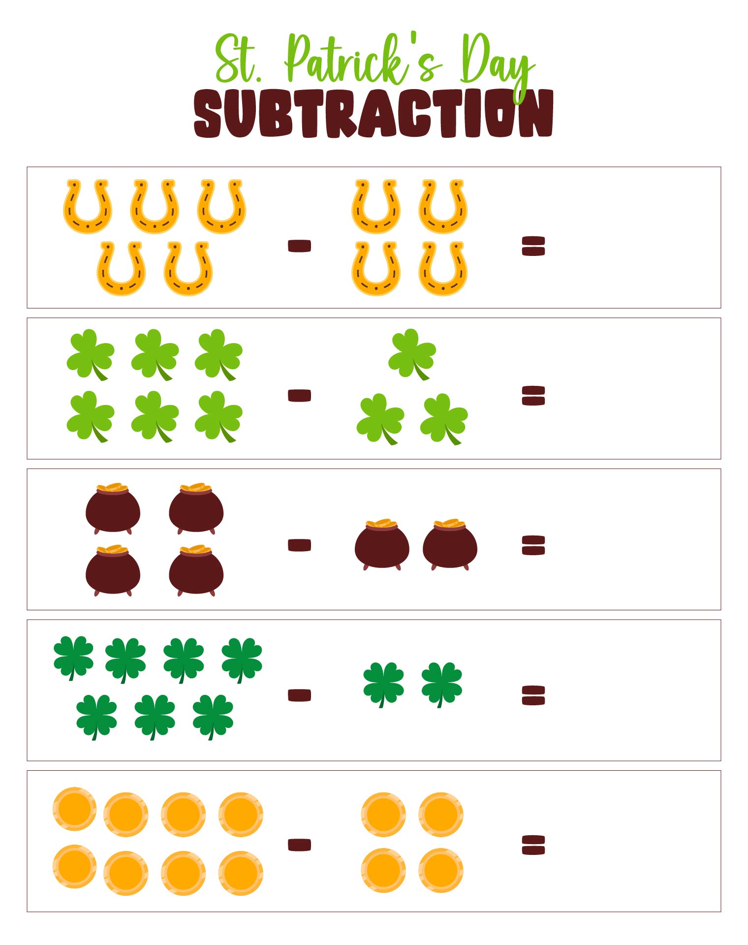 St. Patrick’s Day Subtraction Printable St. Patrick’s Day Subtraction Printable