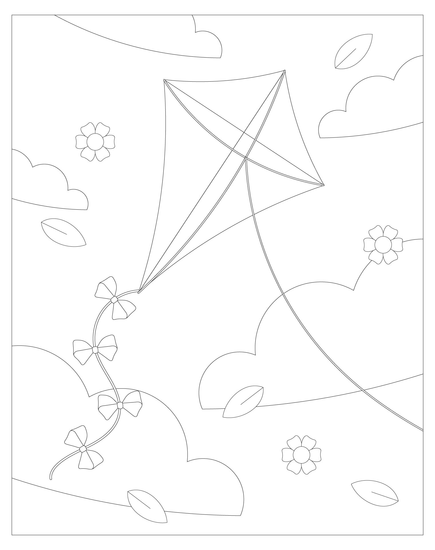 Simple Kite Spring Coloring Page Simple Kite Spring Coloring Page