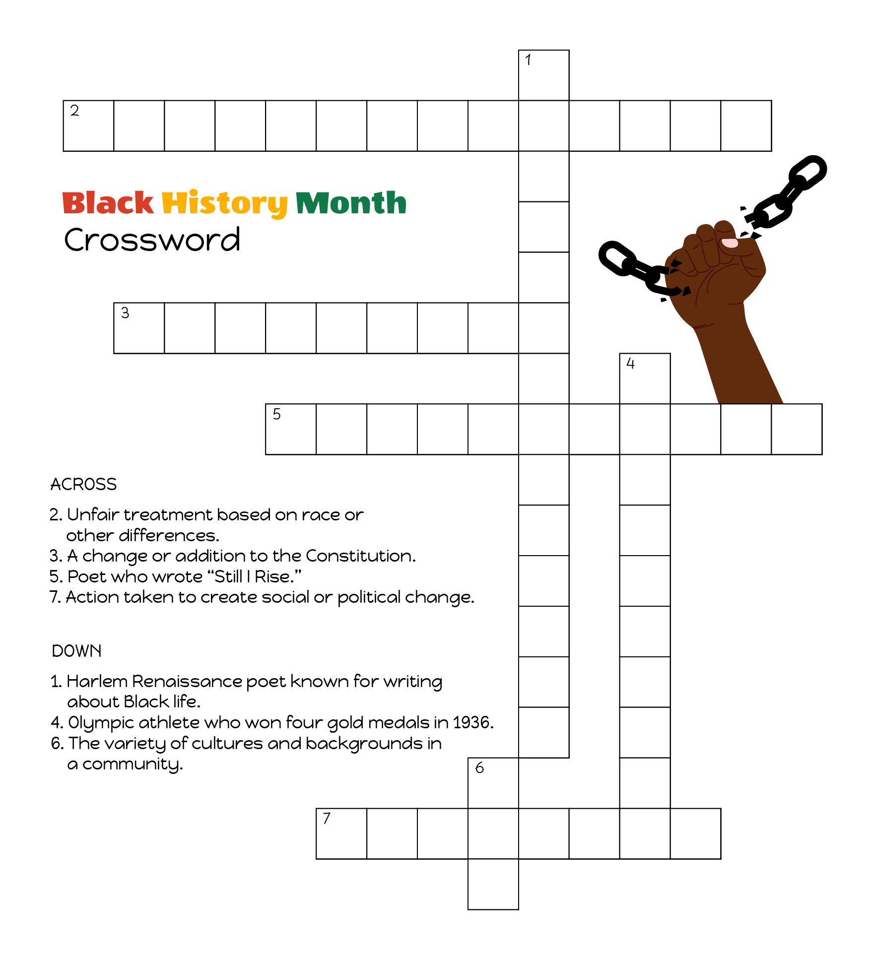 Civil Rights Movement Crossword Puzzle Printable
