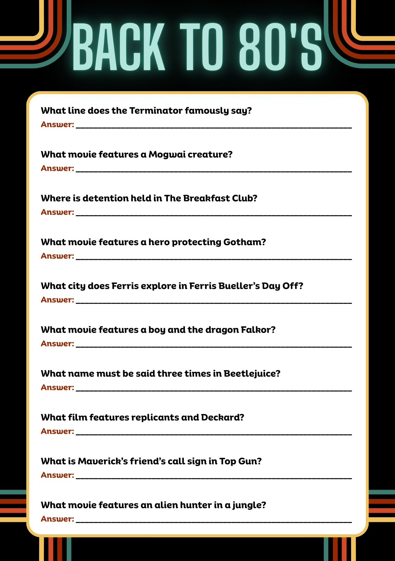 80s Movie Trivia Challenge for Movie Night 80s Movie Trivia Challenge for Movie Night