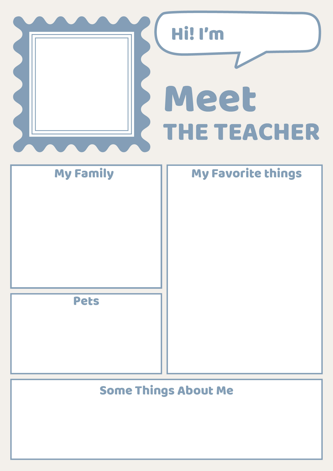 All About Me Teacher Bio Sheet Printable