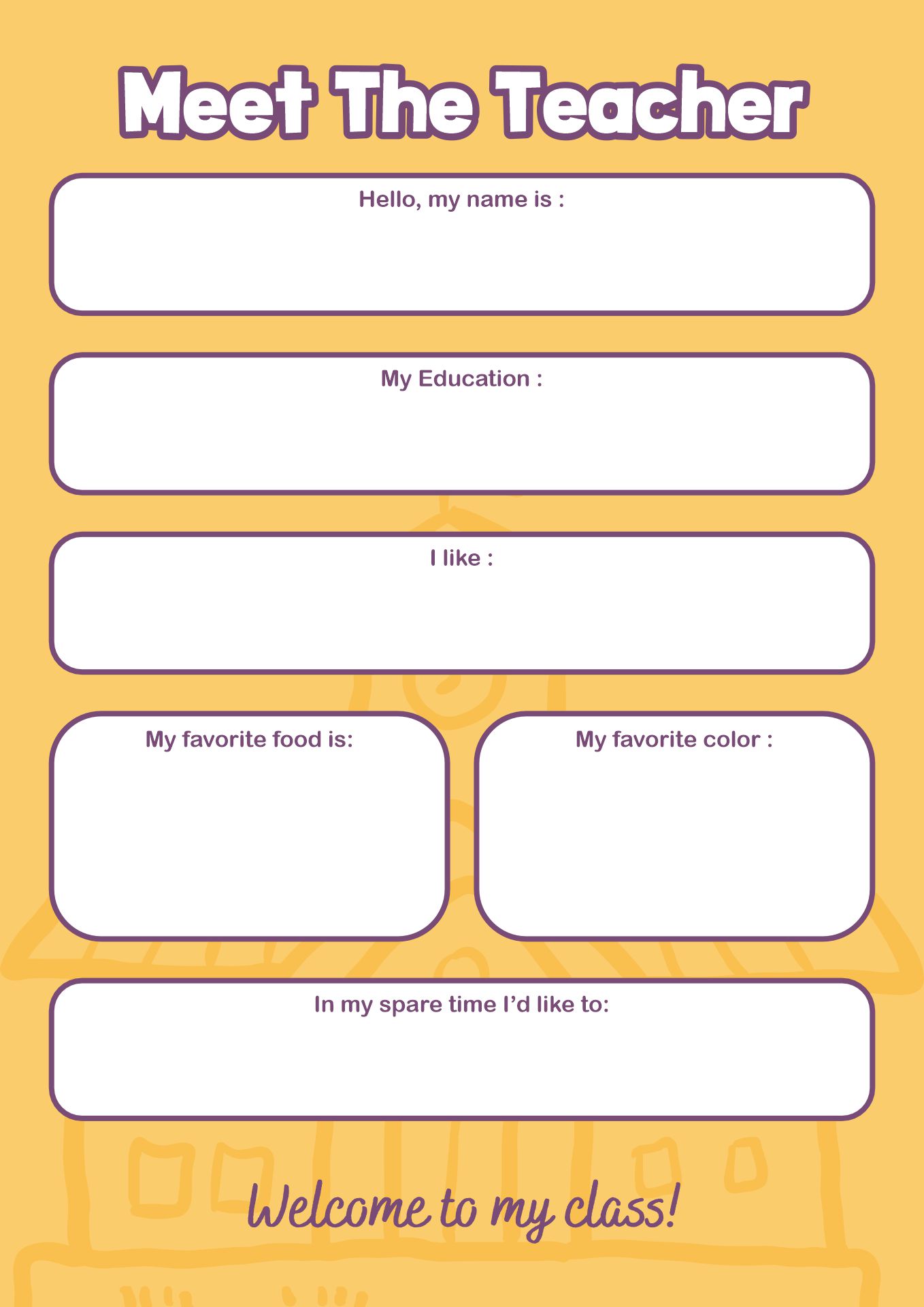 All About Me Teacher Introduction Form Printable