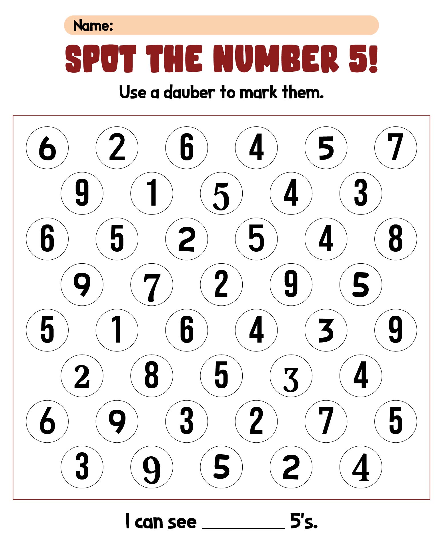 Bingo Dauber Dot Number Learning Games