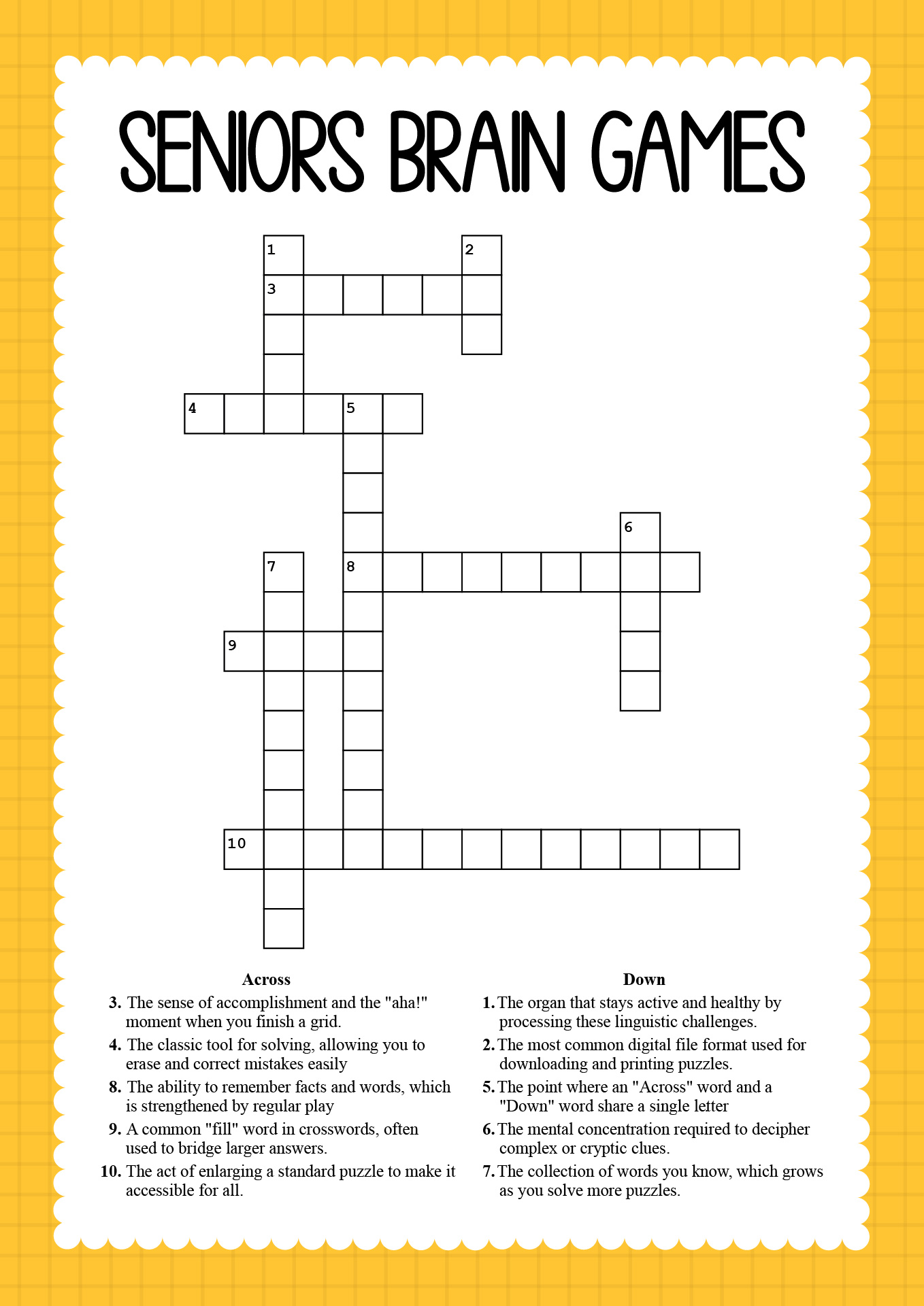 Brain Games for Seniors Crossword Puzzles Printable