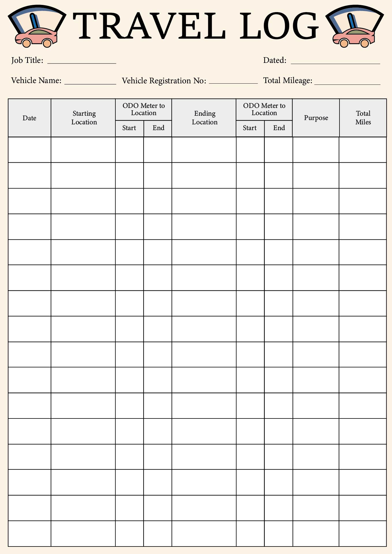 Business Travel Log Forms Printable Business Travel Log Forms Printable