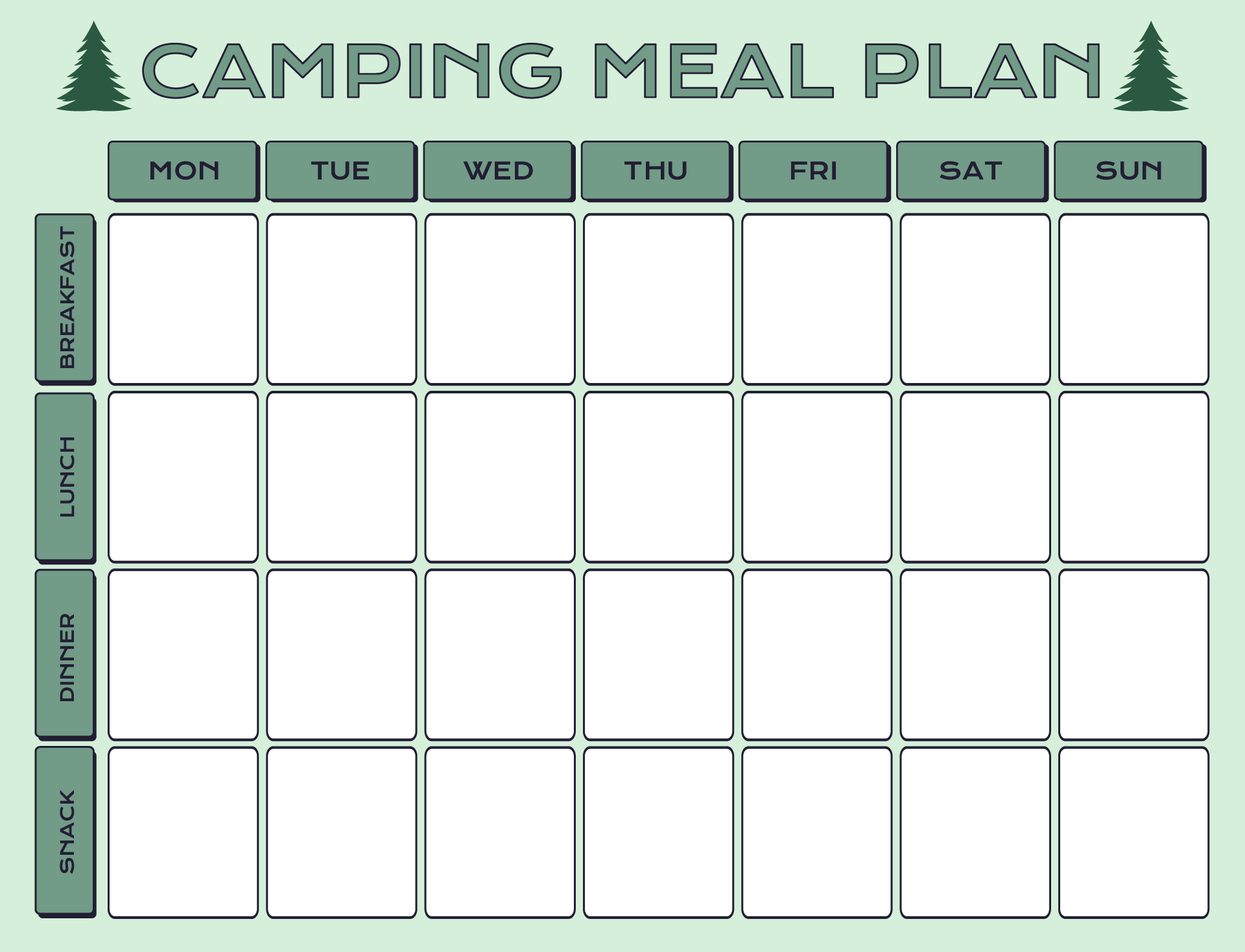 Camping Meal Planner Worksheet Camping Meal Planner Worksheet