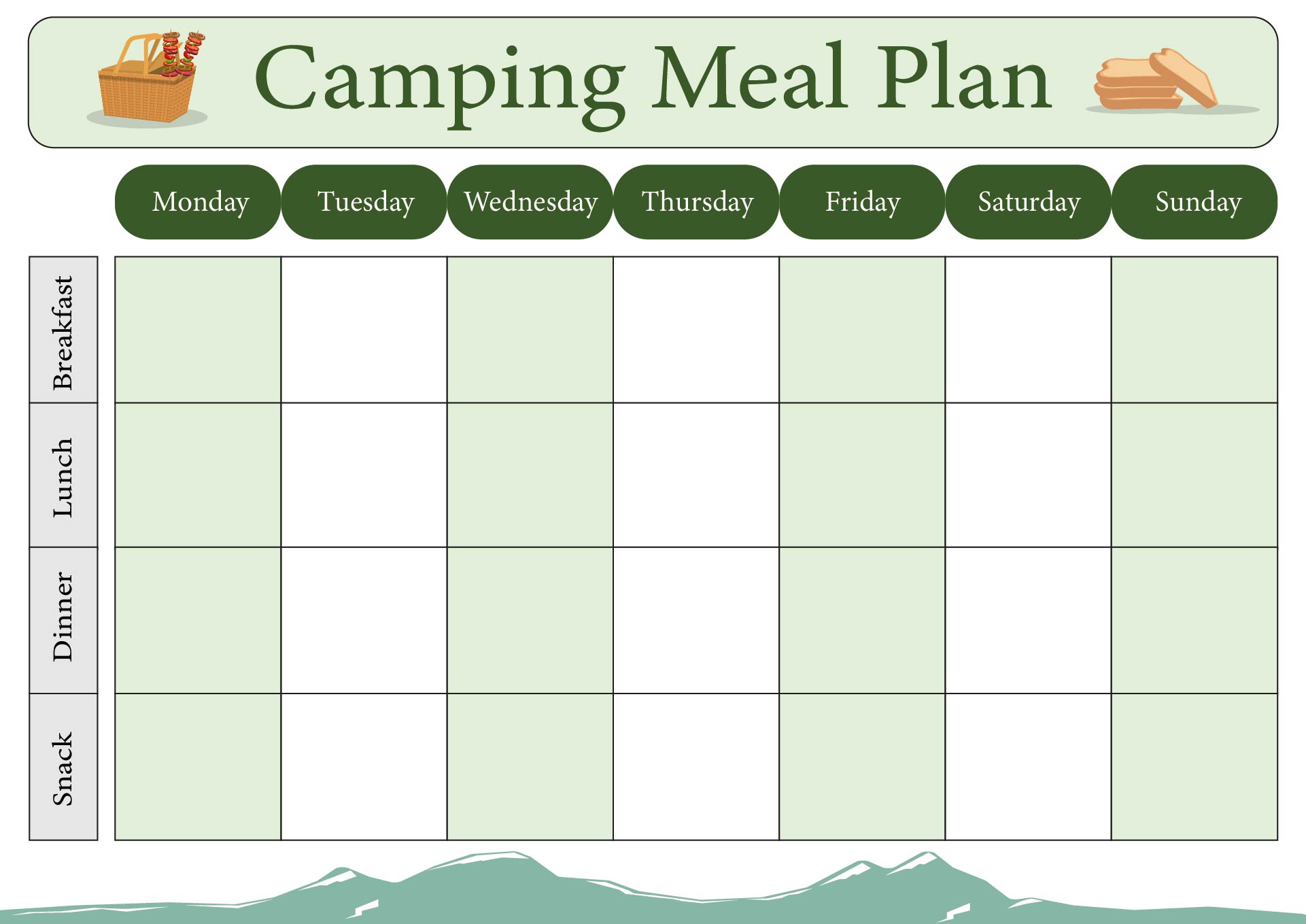 Camping Menu Planner Printables