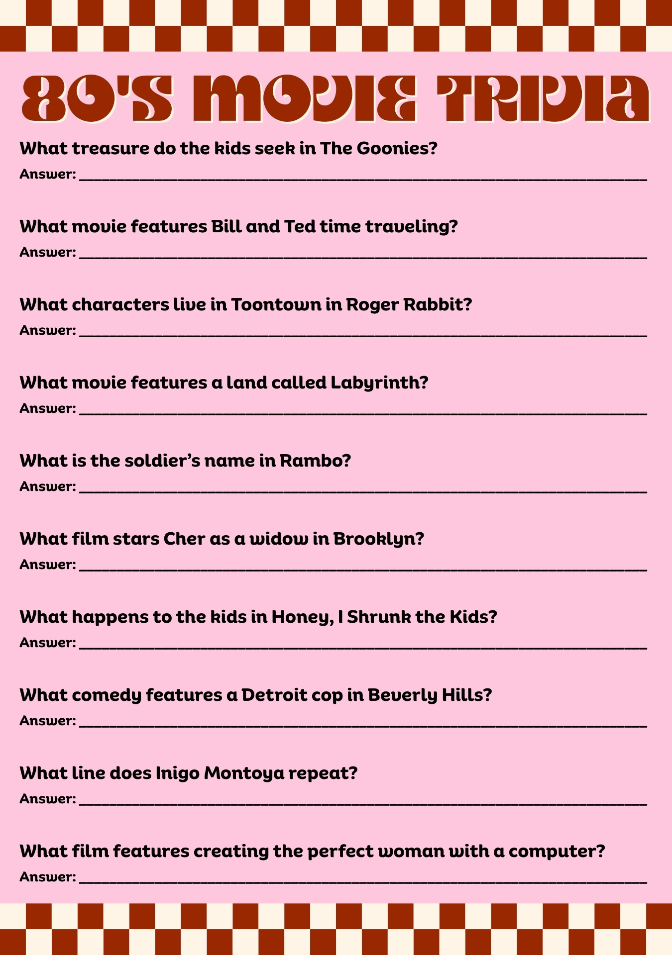 Classic 80s Movie Trivia Quiz Set Classic 80s Movie Trivia Quiz Set