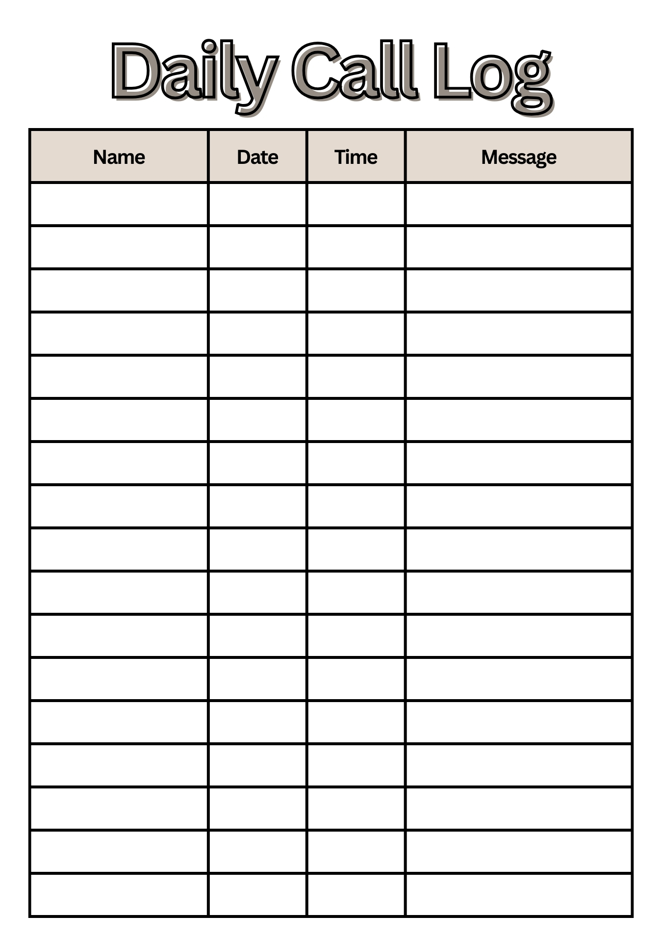 Daily Phone Call Log Template