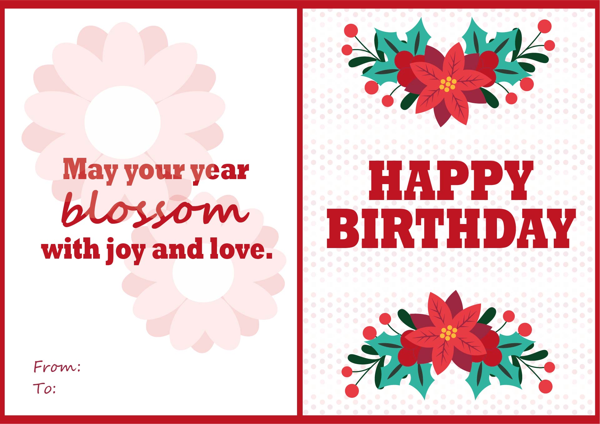Floral Printable Folding Birthday Cards