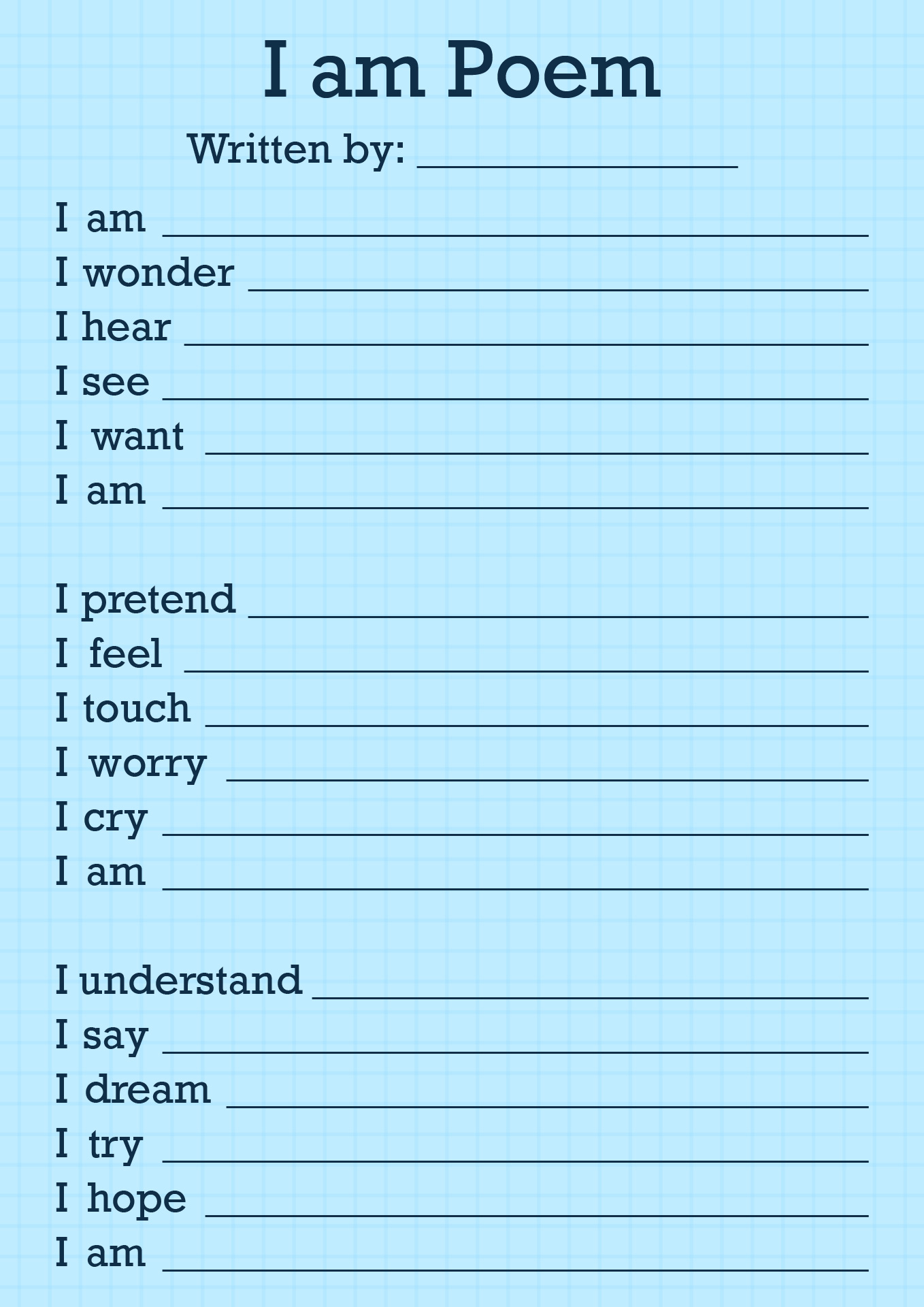 I AM Poem Activity Sheet for Kids