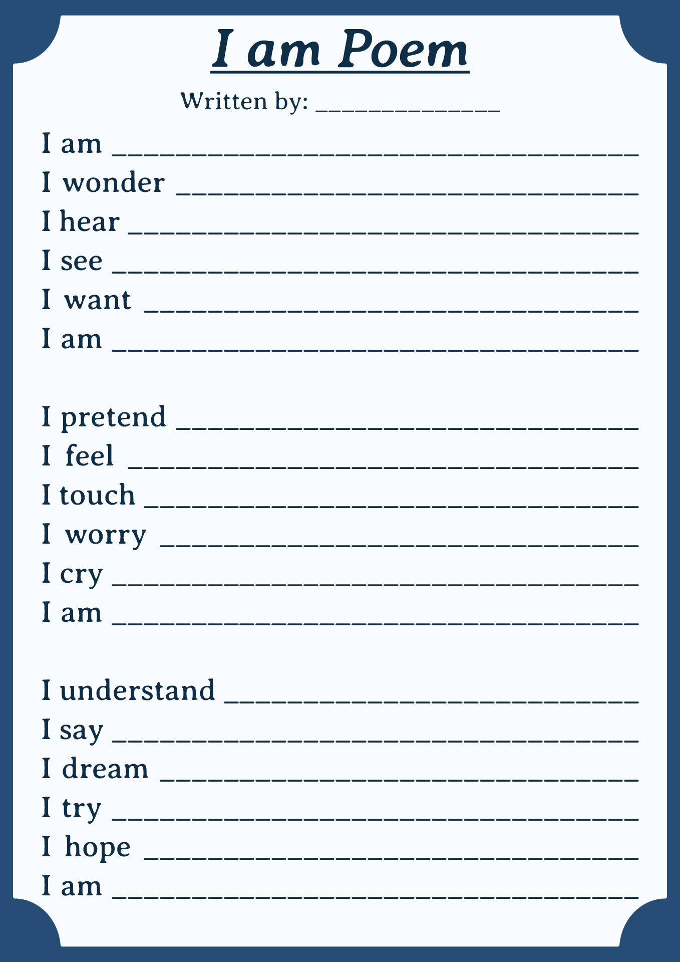 I AM Poem Worksheet for Students