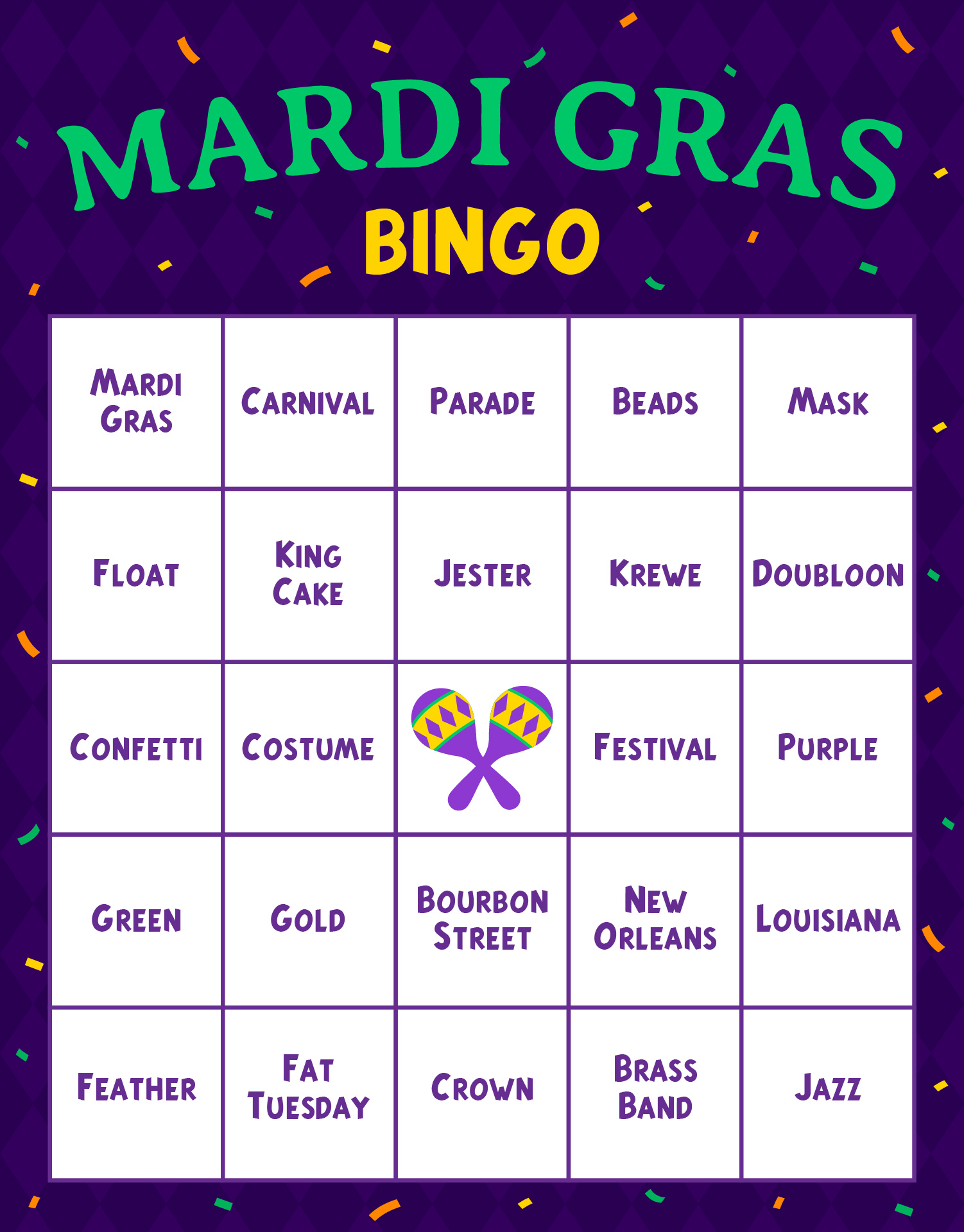 Mardi Gras Party Bingo Game Sheets Mardi Gras Party Bingo Game Sheets