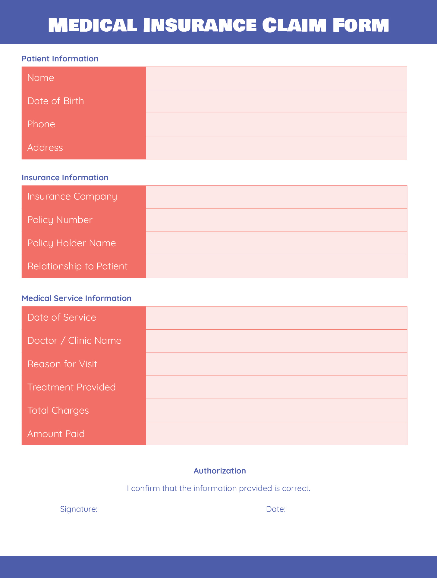 Medical Insurance Claim Forms Printable