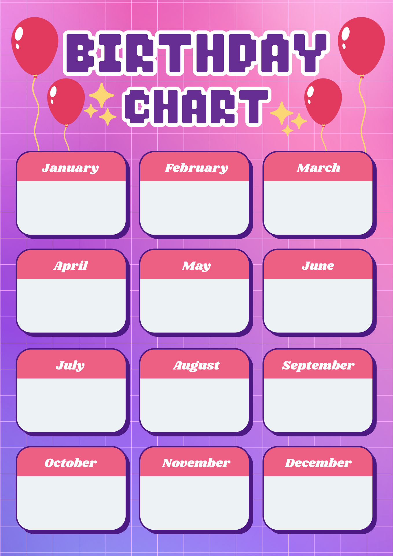 Monthly Birthday Chart Printable