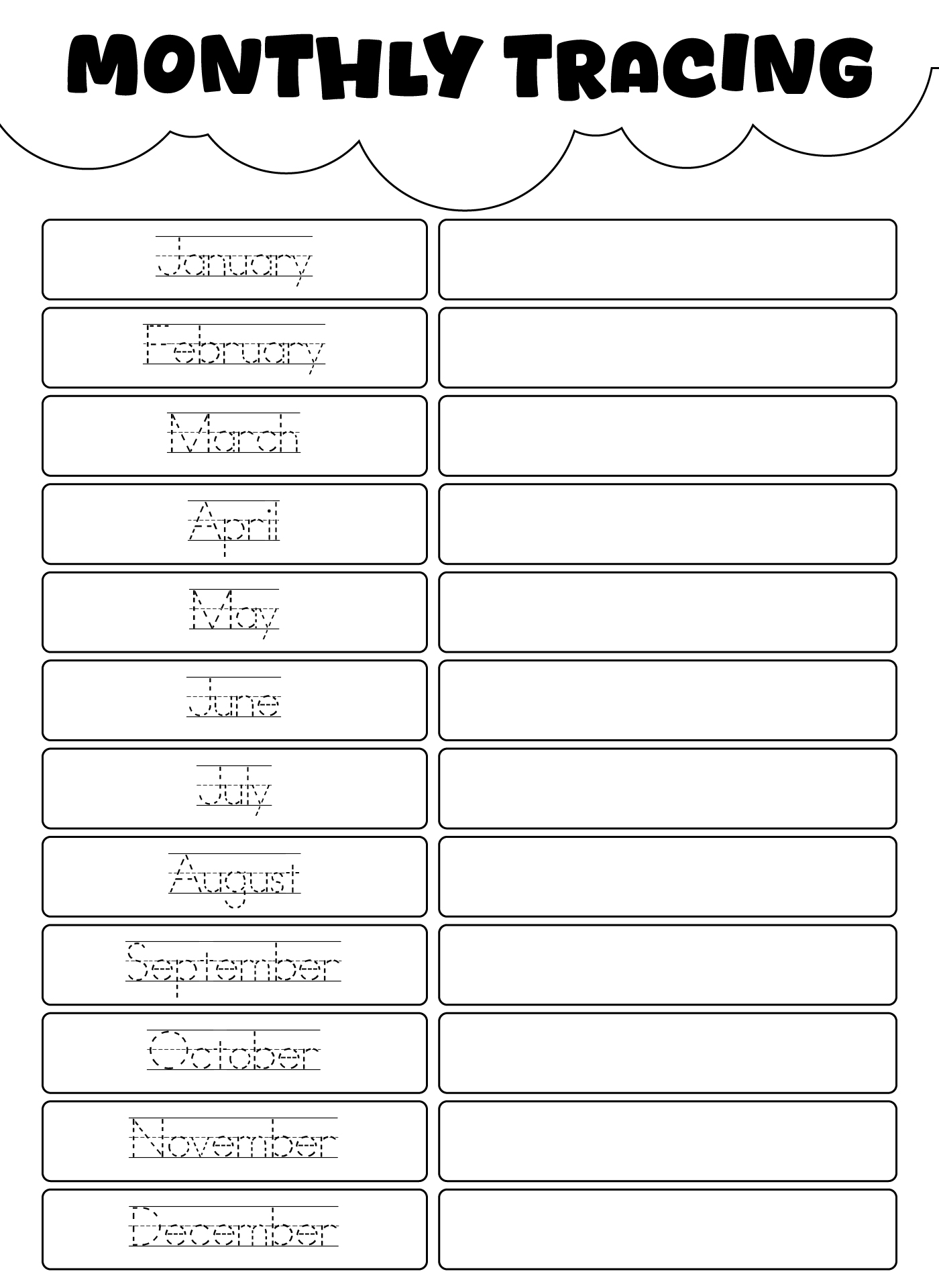 Monthly Tracing Days Sheets for Preschool