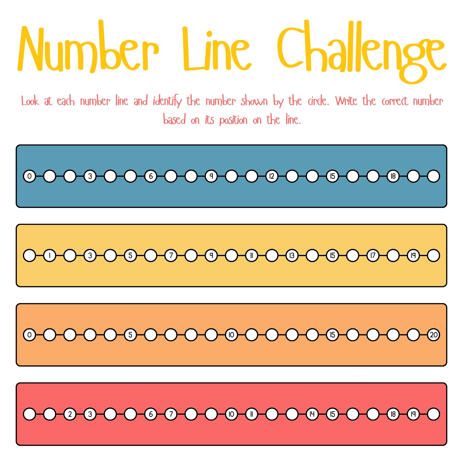 Number Lines 0 to 20 Worksheet
