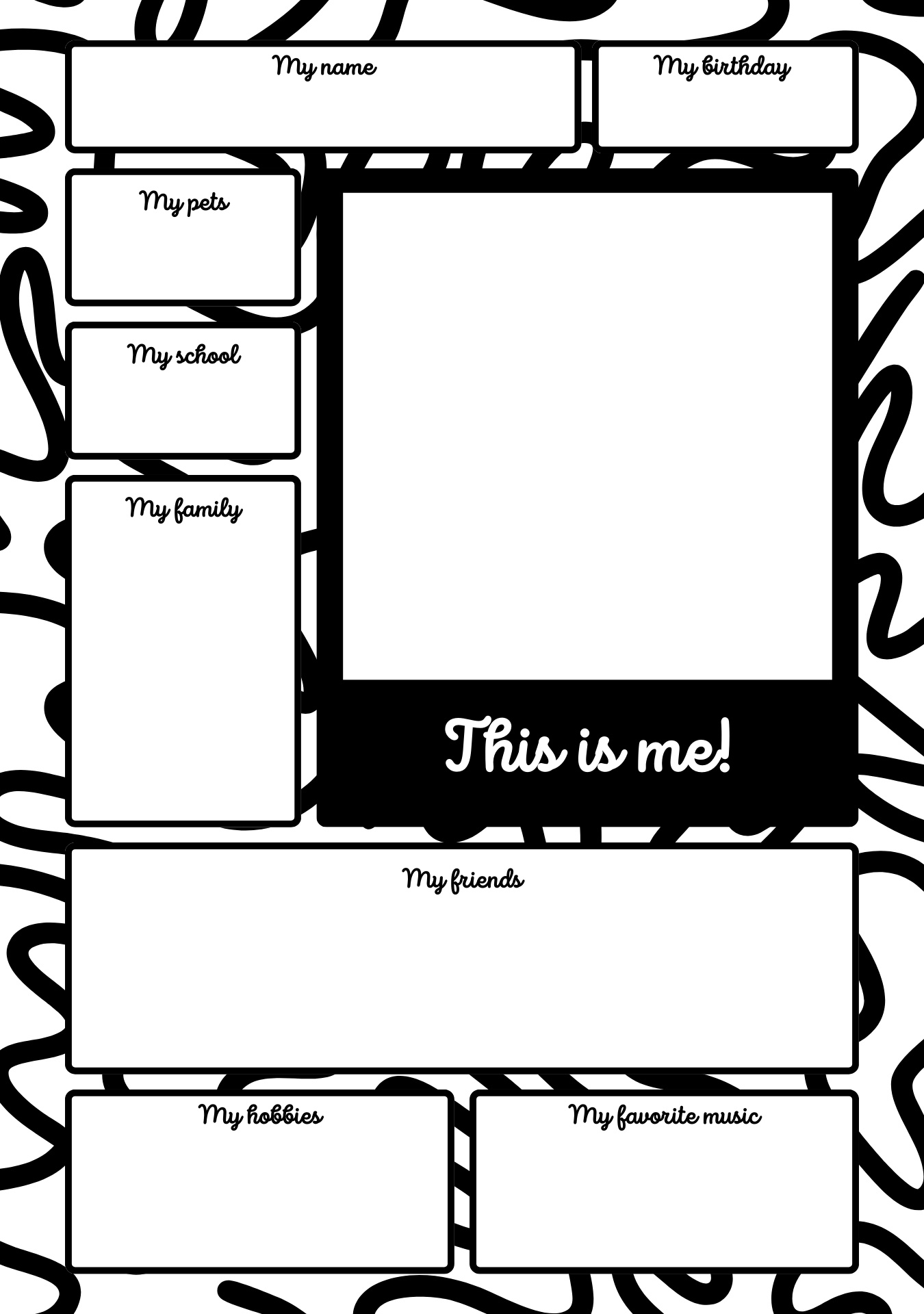 Personal Introduction Worksheets for First Day of School