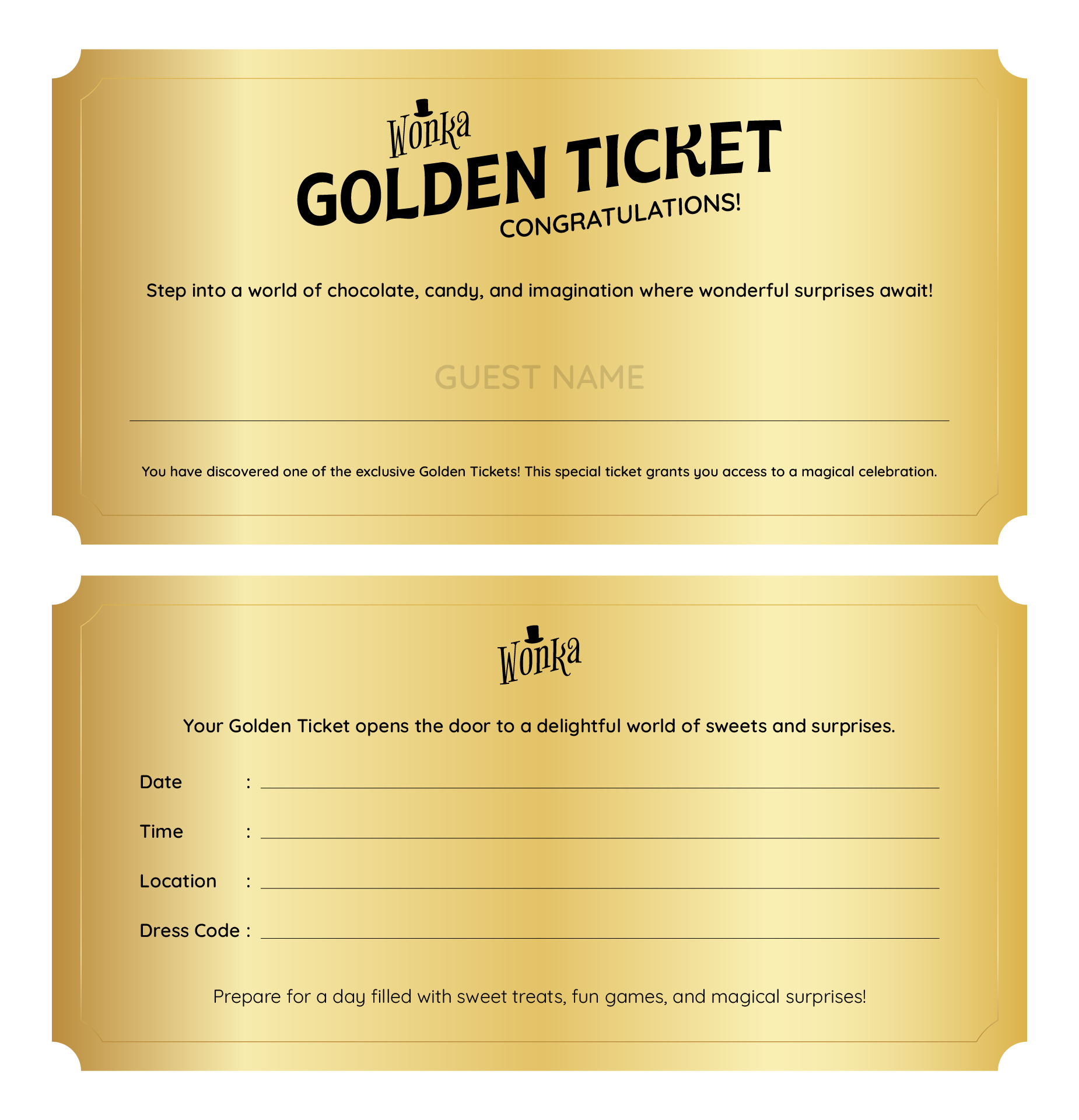 Personalized Golden Ticket for Willy Wonka Theme Party